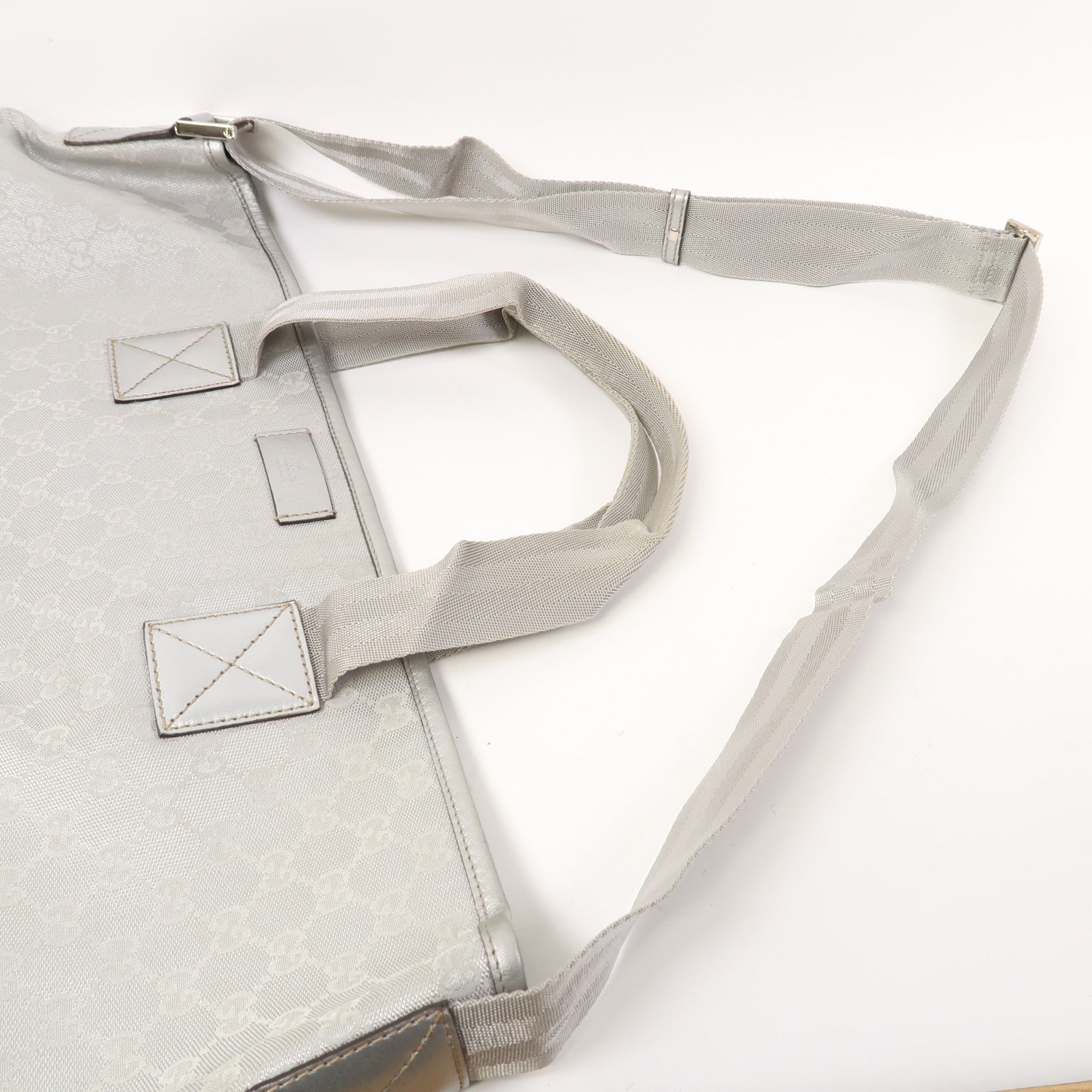 GUCCI 【清倉大減價】GG帆布2 Way Tote Bag銀扣手挽肩背兩用袋銀色