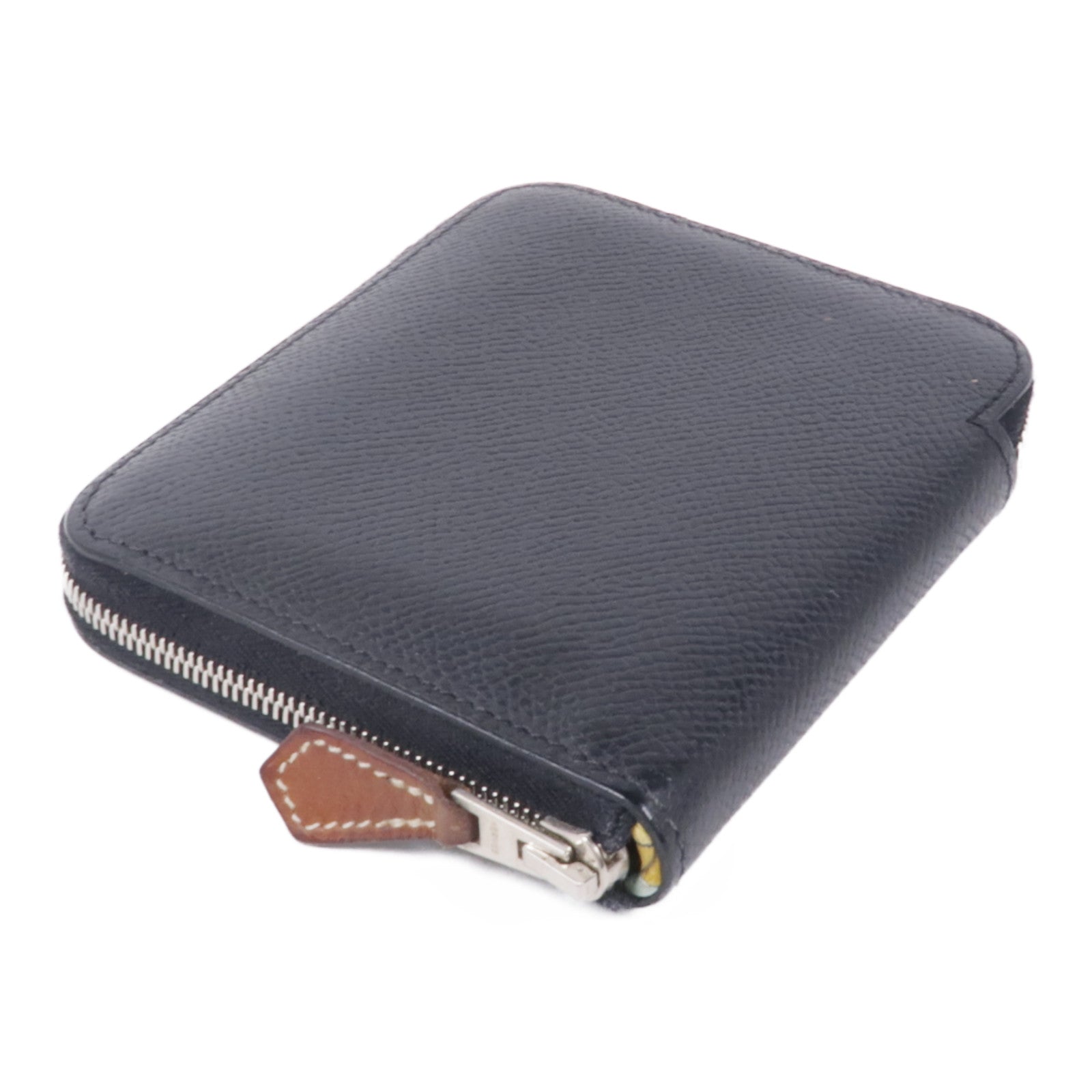 HERMES Epsom皮革Azap Silk In Compact銀扣錢包Noir