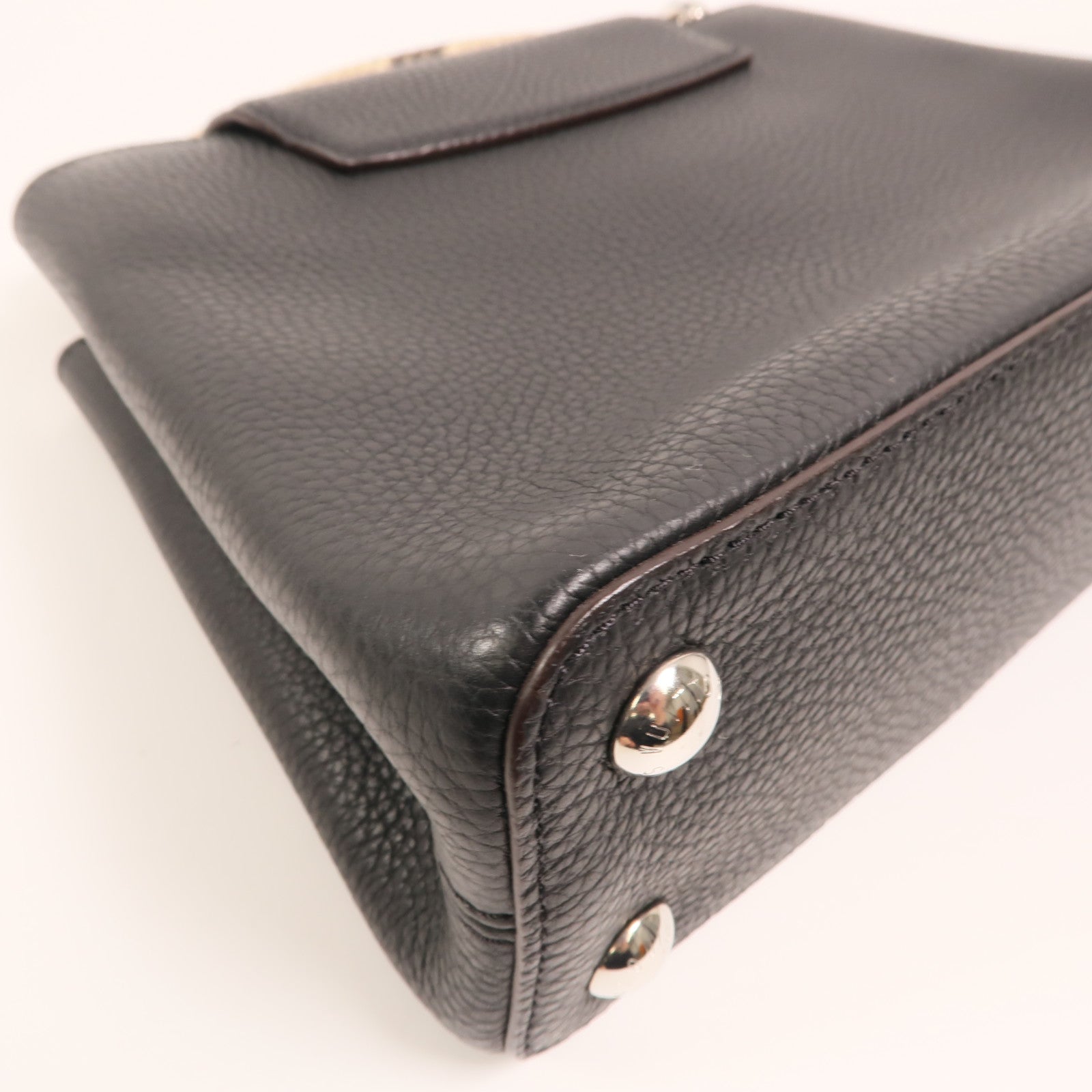 LOUIS VUITTON Taurillon/蛇皮皮革Capucines BB銀扣手挽肩背兩用袋