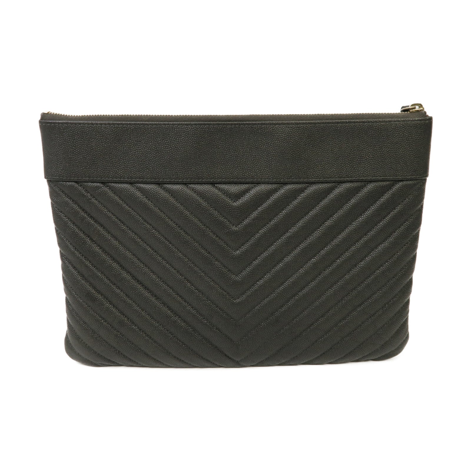 CHANEL Caviar皮革Clutch Bag金扣手拿包灰色