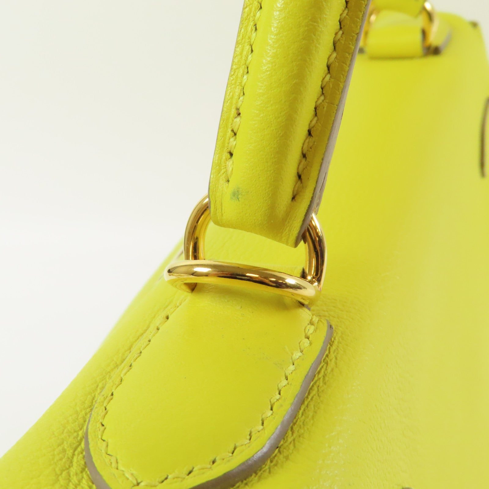HERMES Evercolor皮革Kelly 28金扣手挽肩背兩用袋Lime檸檬黃色