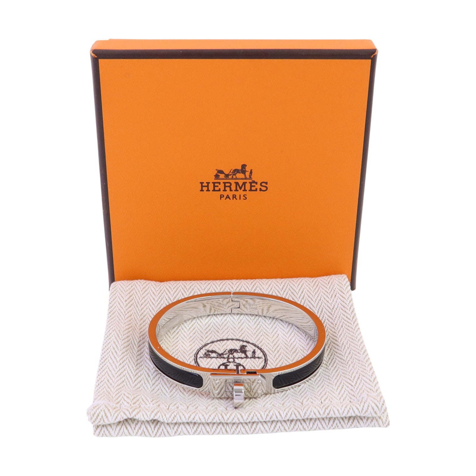 HERMES 金屬/琺瑯Mini Clic Kelly Bracelet銀扣手鏈