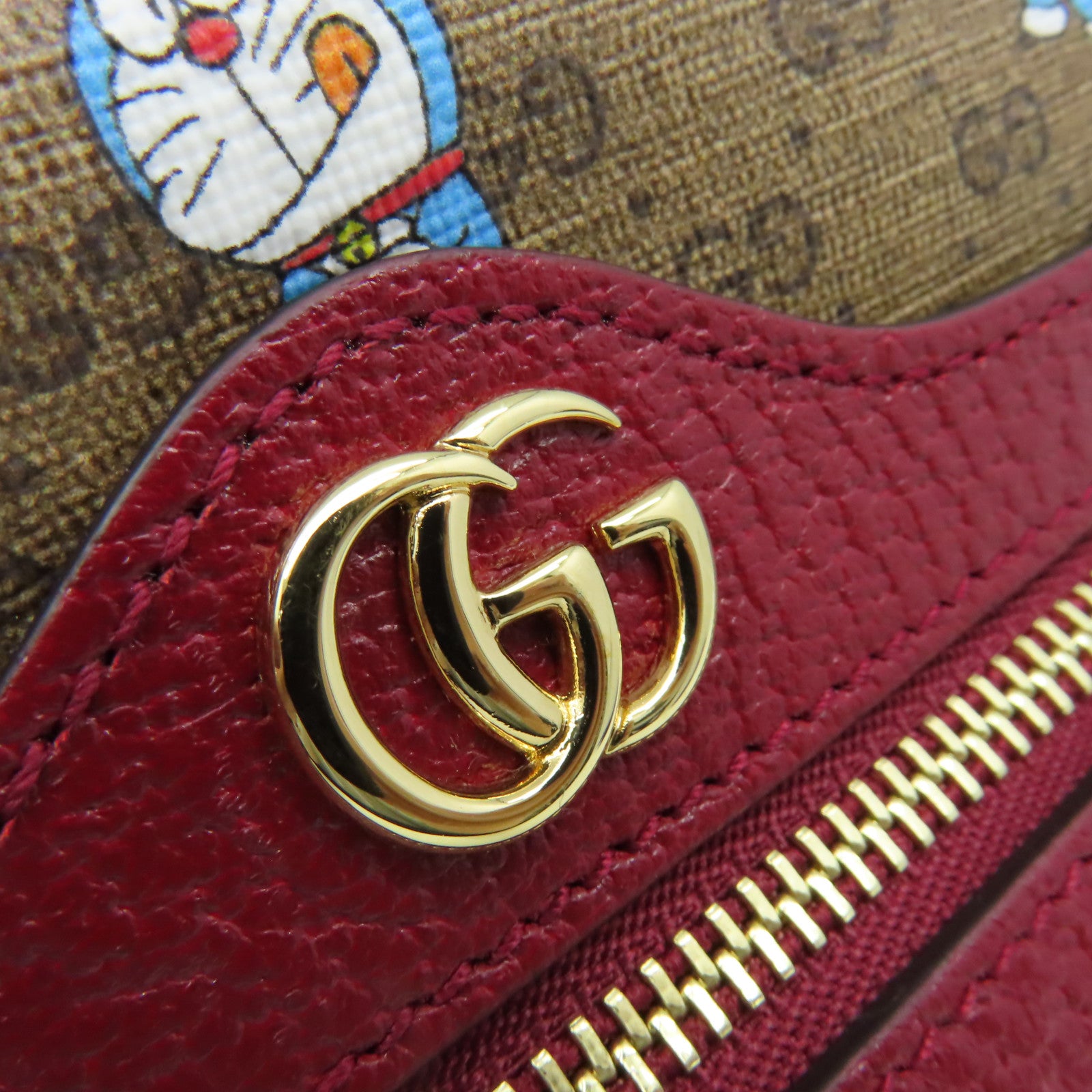 GUCCI 【激減優惠】塗層帆布Doraemon Mini Shoulder Bag金扣肩背袋啡色/酒紅色