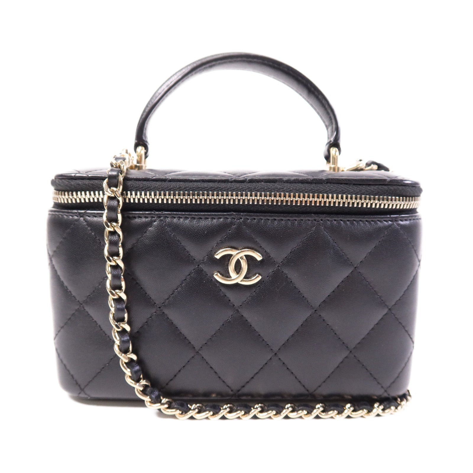 CHANEL 羊皮皮革Vanity Case金扣鏈帶肩背袋