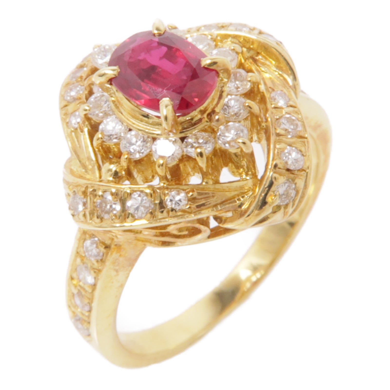 JEWELRY 18K黃金Ruby Ring紅寶石/鑽石戒指US#5
