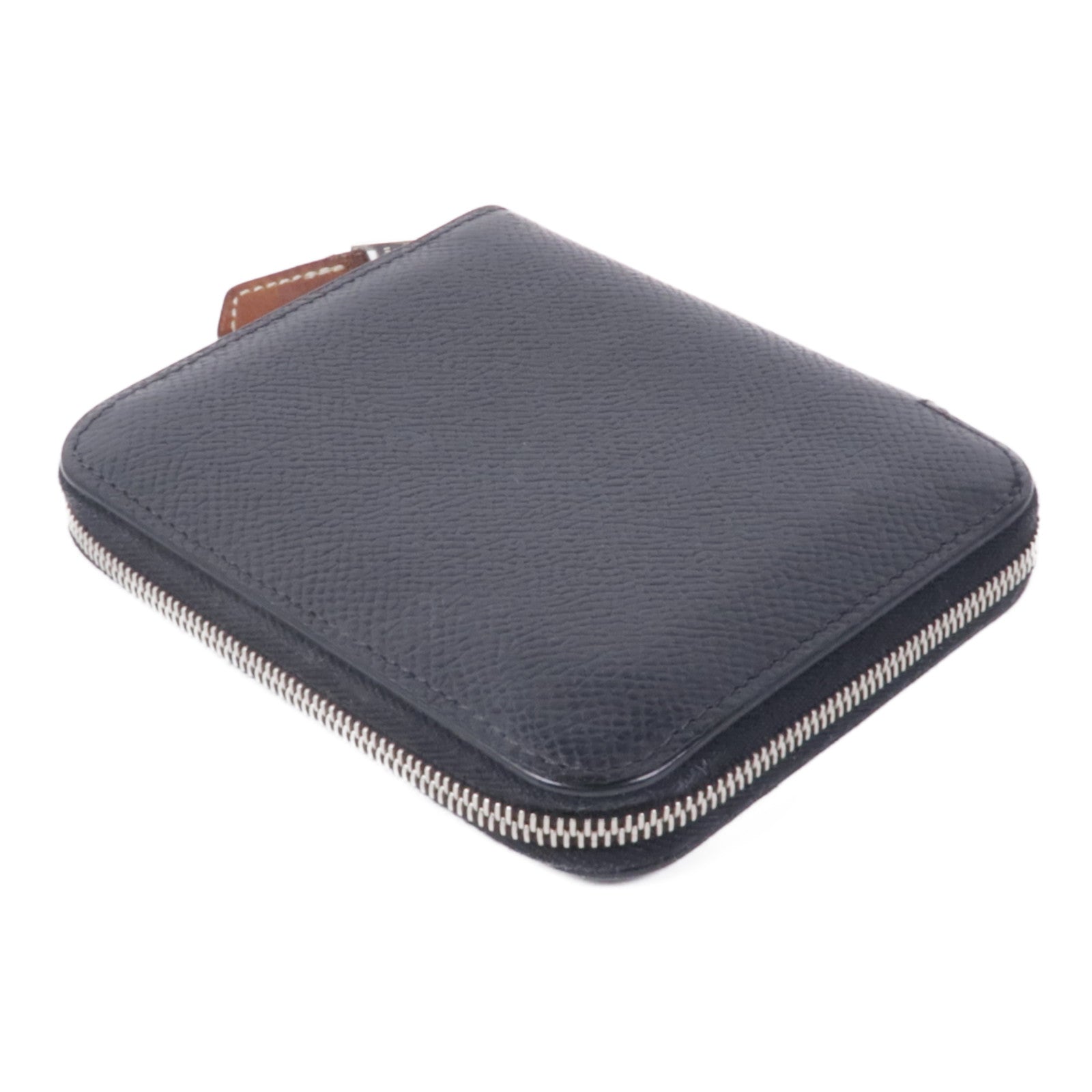 HERMES Epsom皮革Azap Silk In Compact銀扣錢包Noir