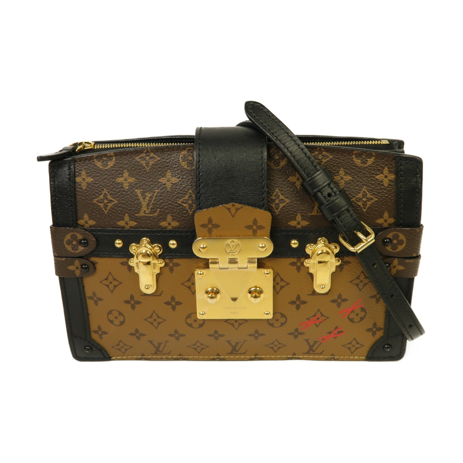 LOUIS VUITTON Monogram Reverse Trunk Clutch金扣棕色/黒色