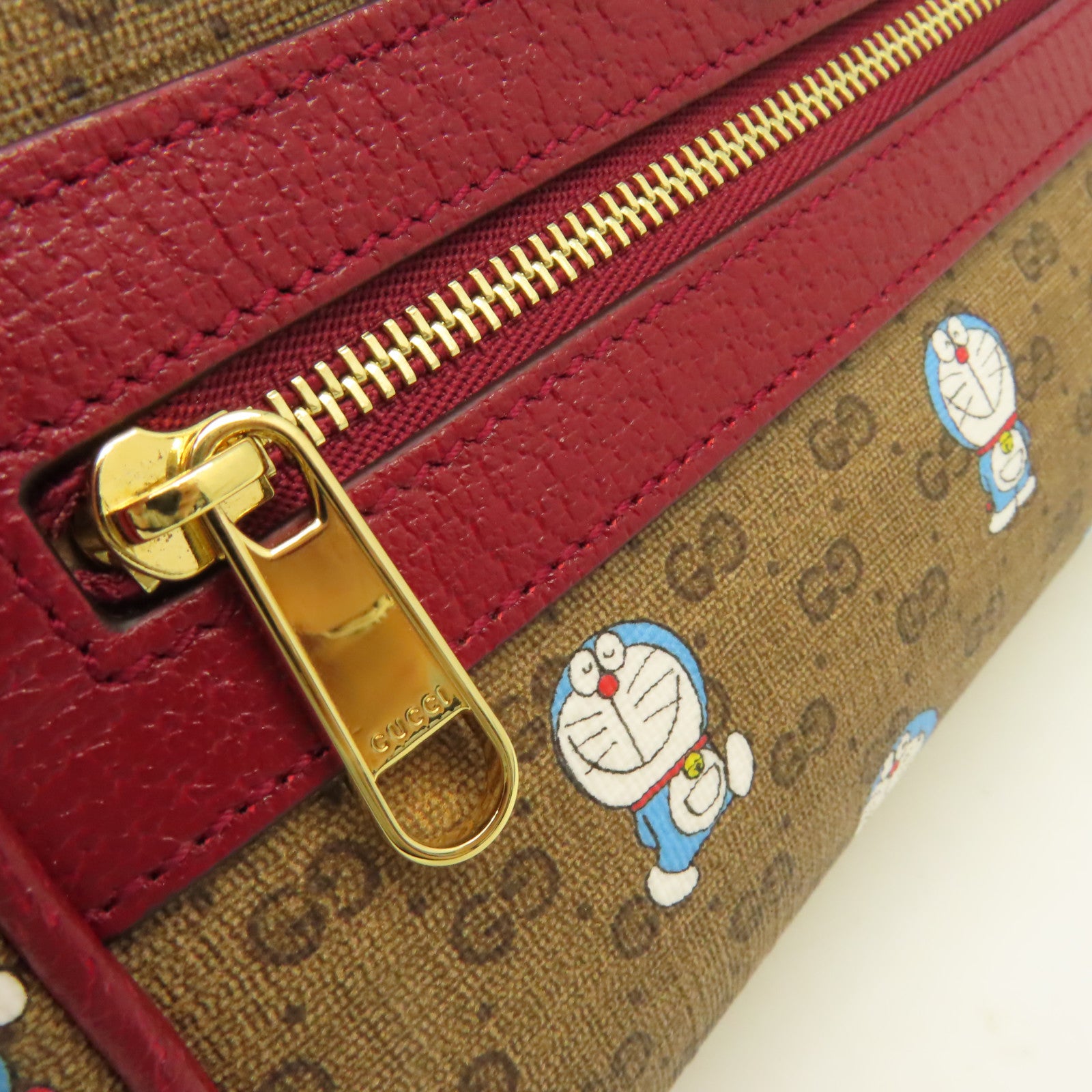 GUCCI 【激減優惠】塗層帆布Doraemon Mini Shoulder Bag金扣肩背袋啡色/酒紅色