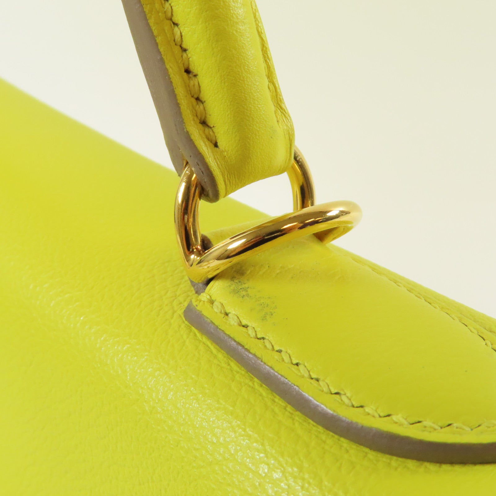 HERMES Evercolor皮革Kelly 28金扣手挽肩背兩用袋Lime檸檬黃色