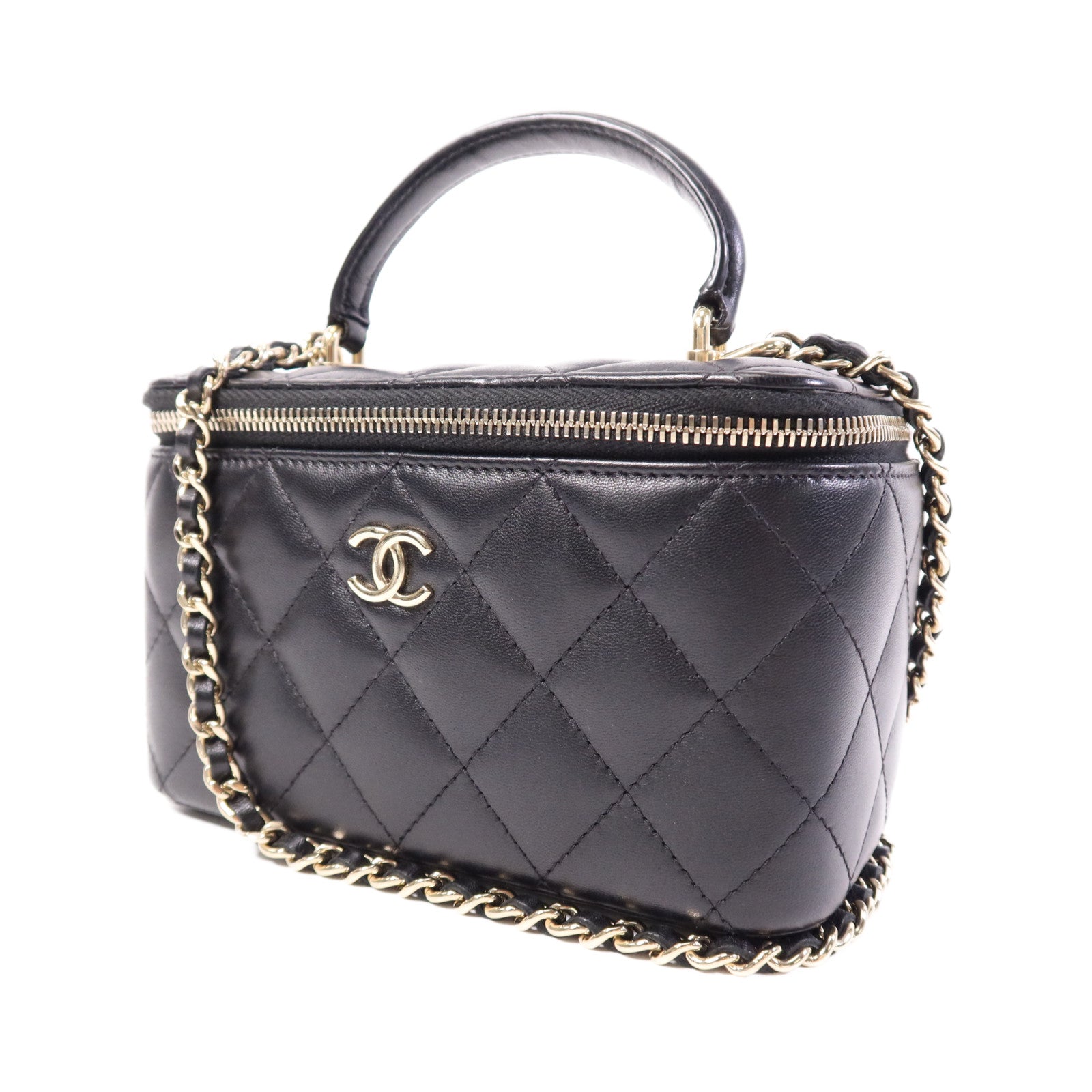CHANEL 羊皮皮革Vanity Case金扣鏈帶肩背袋