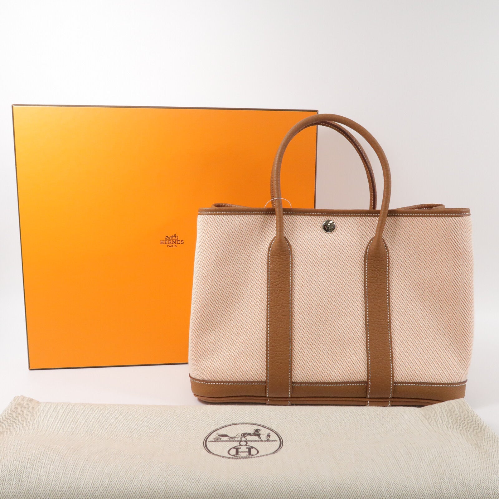 HERMES Negonda皮革/帆布Garden Party TPM手挽袋Gold/Orange Poppy