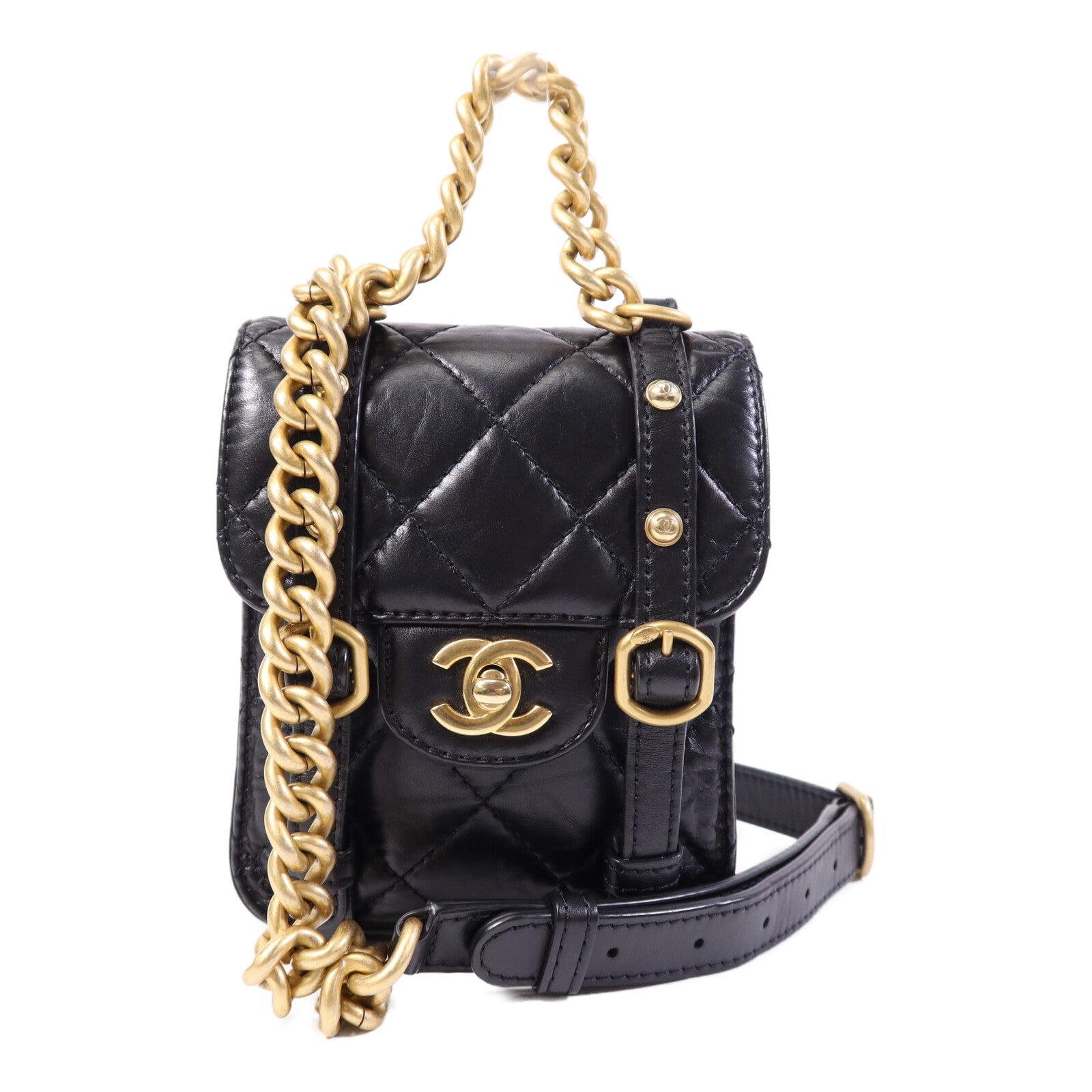 CHANEL 牛皮皮革Chain Shoulder Bag金扣鏈帶手挽肩背兩用袋