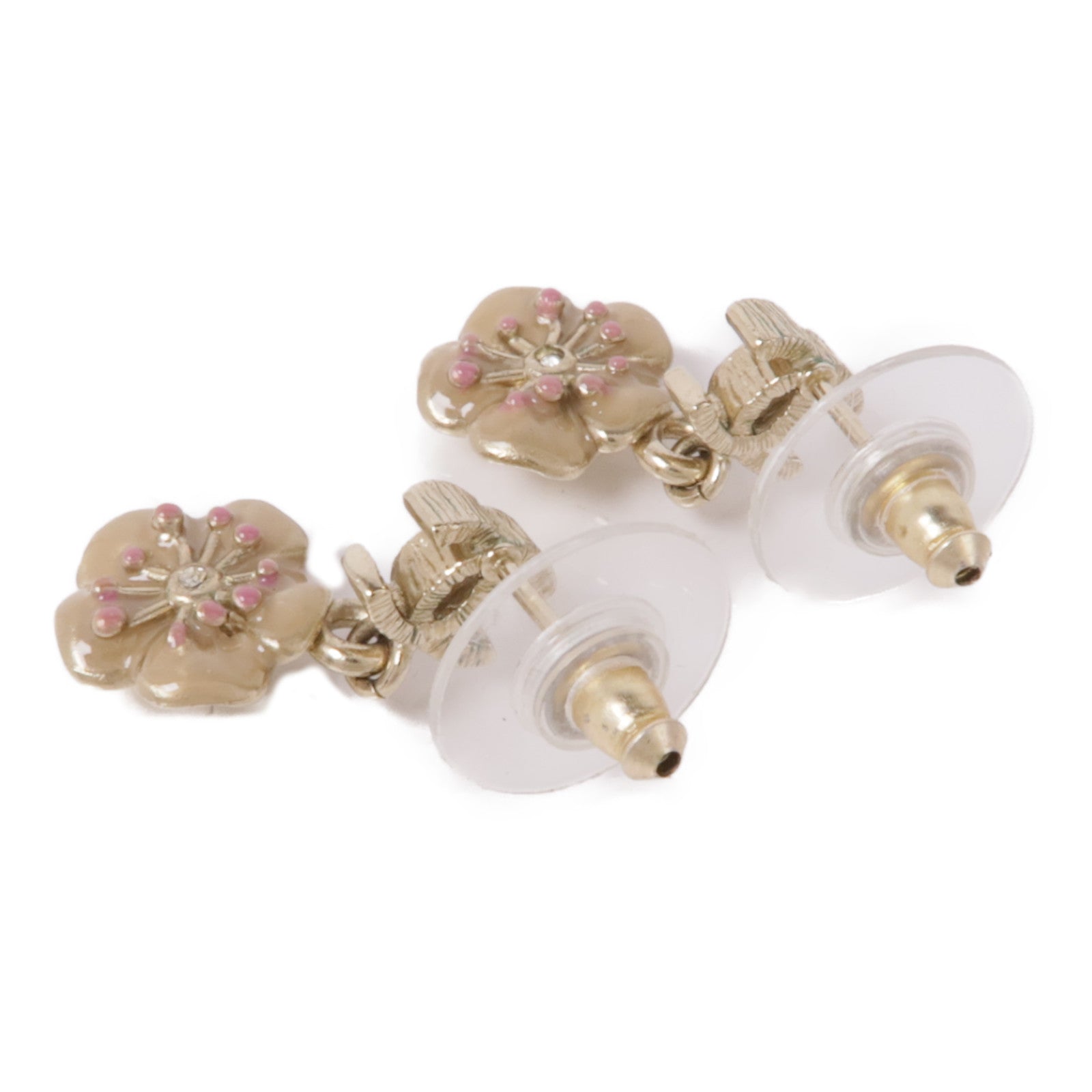 CHANEL CC Earrings Metal Gold Pink