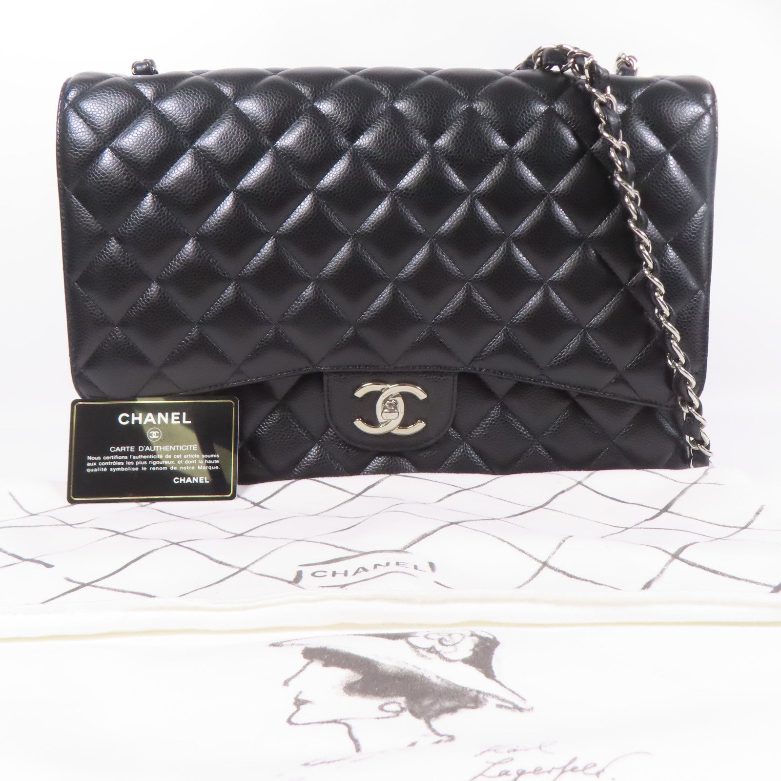 CHANEL 牛皮皮革Maxi Classic銀扣肩背袋