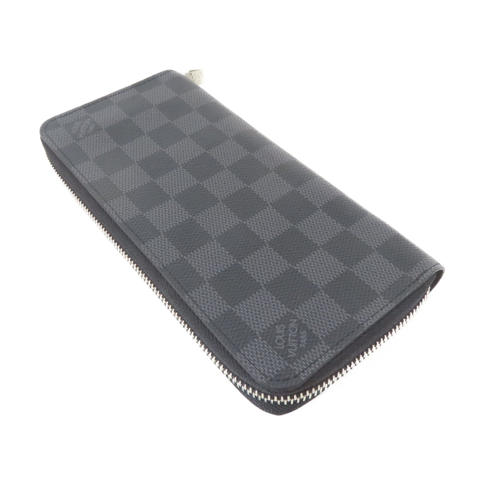 LOUIS VUITTON Damier Graphite Zippy Wallet Vertical銀扣長錢包黑色