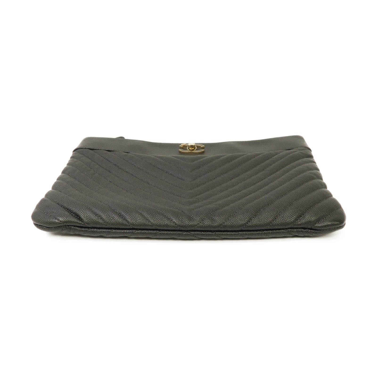 CHANEL Caviar皮革Clutch Bag金扣手拿包灰色