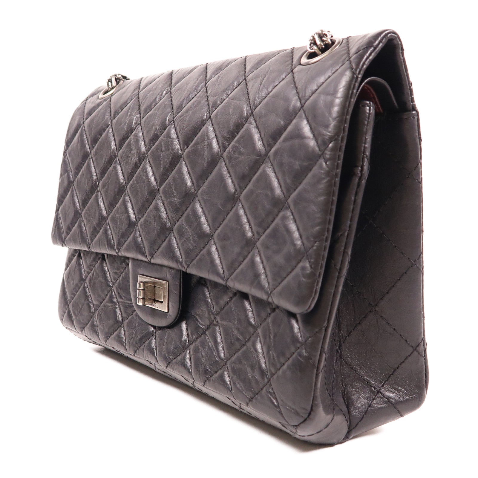 CHANEL 牛皮皮革2.55 Chain Shoulder銀扣鏈帶肩背袋