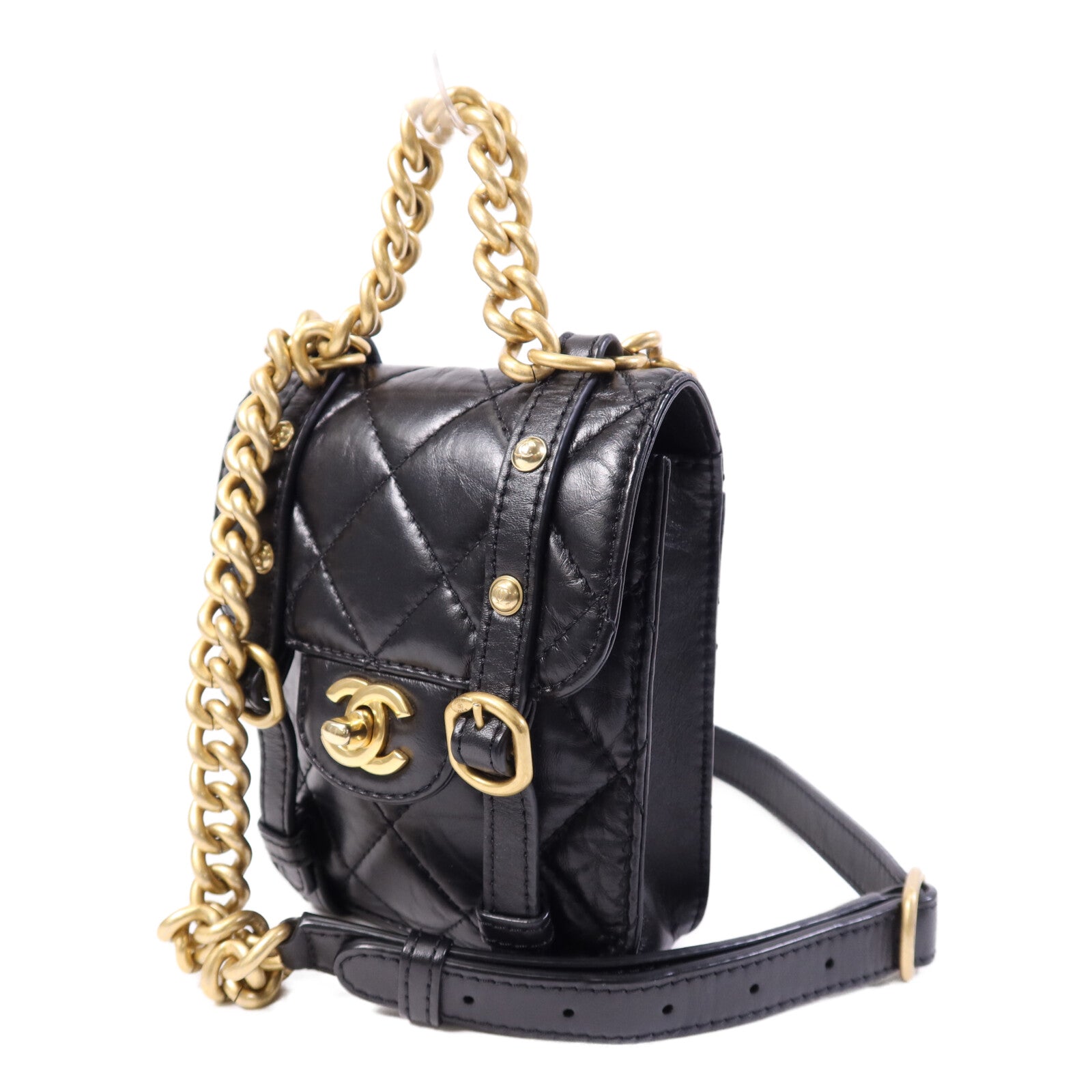 CHANEL 牛皮皮革Chain Shoulder Bag金扣鏈帶手挽肩背兩用袋