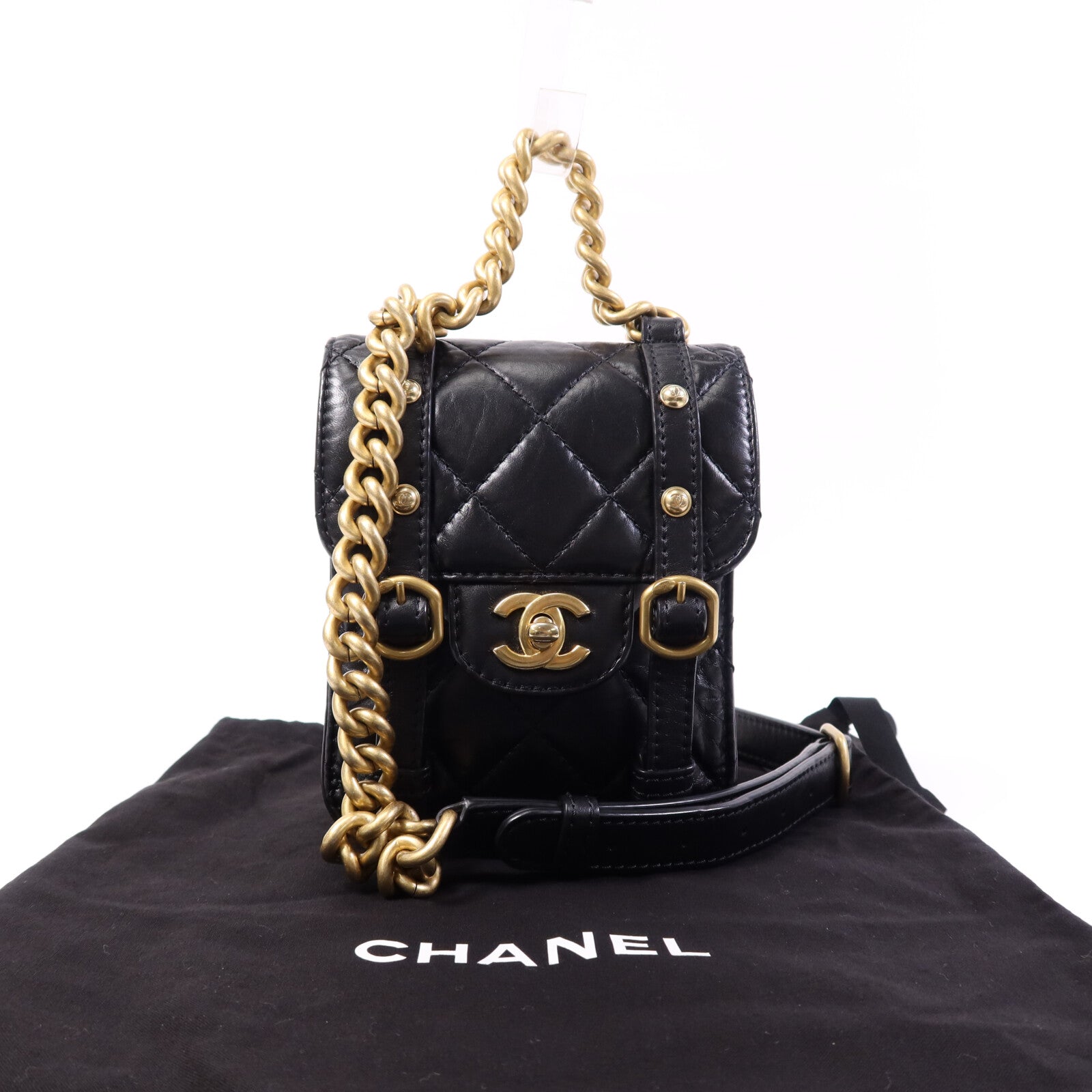 CHANEL 牛皮皮革Chain Shoulder Bag金扣鏈帶手挽肩背兩用袋
