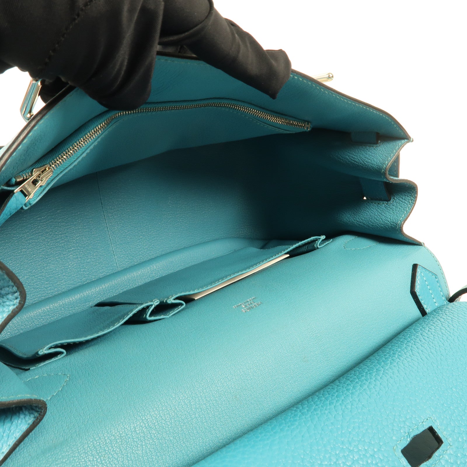 HERMES Clemence皮革Jypsiere 31銀扣肩背袋Bleu Lin