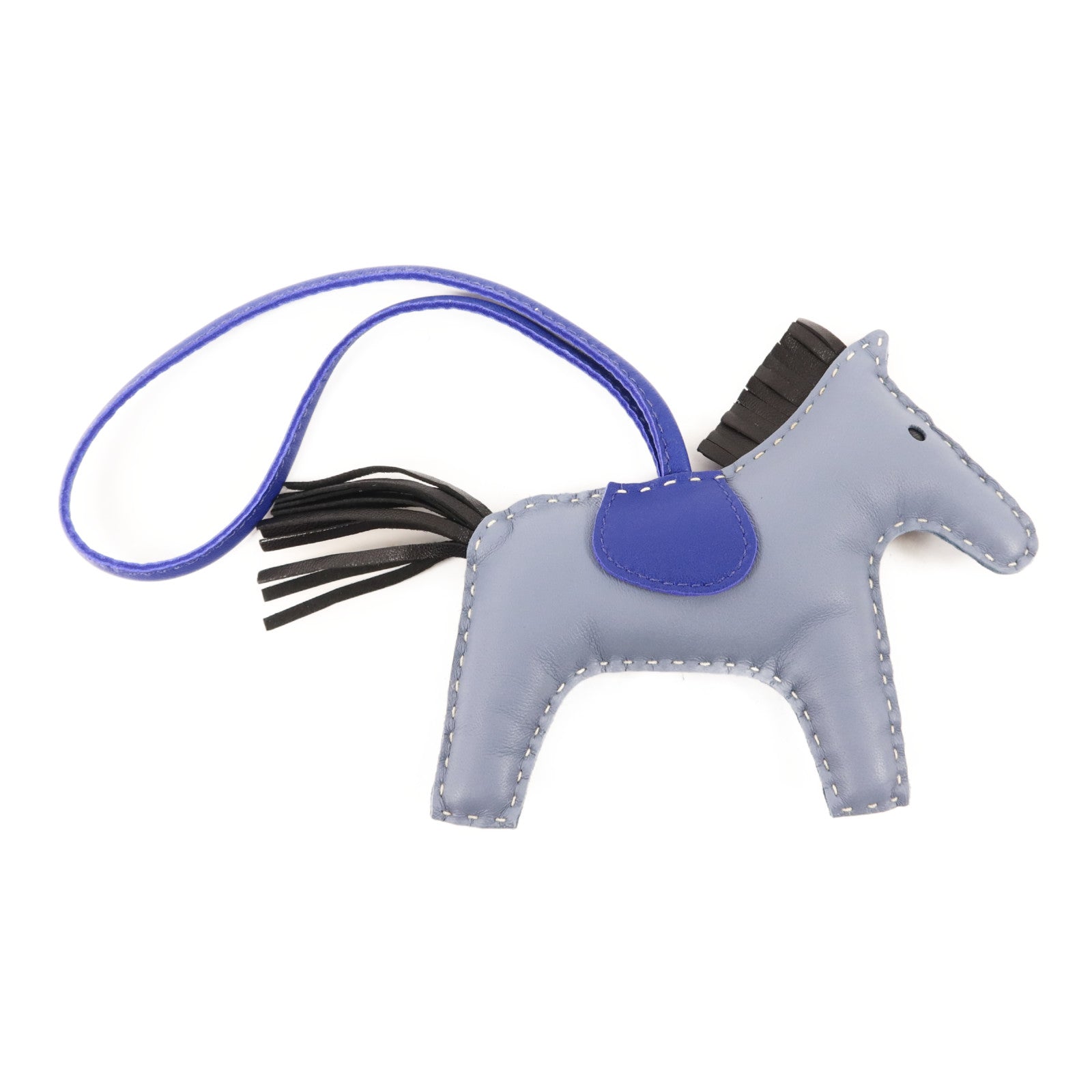 HERMES Milo皮革Rodeo MM掛飾Bleu Lin/Bleu Electrique/Noir