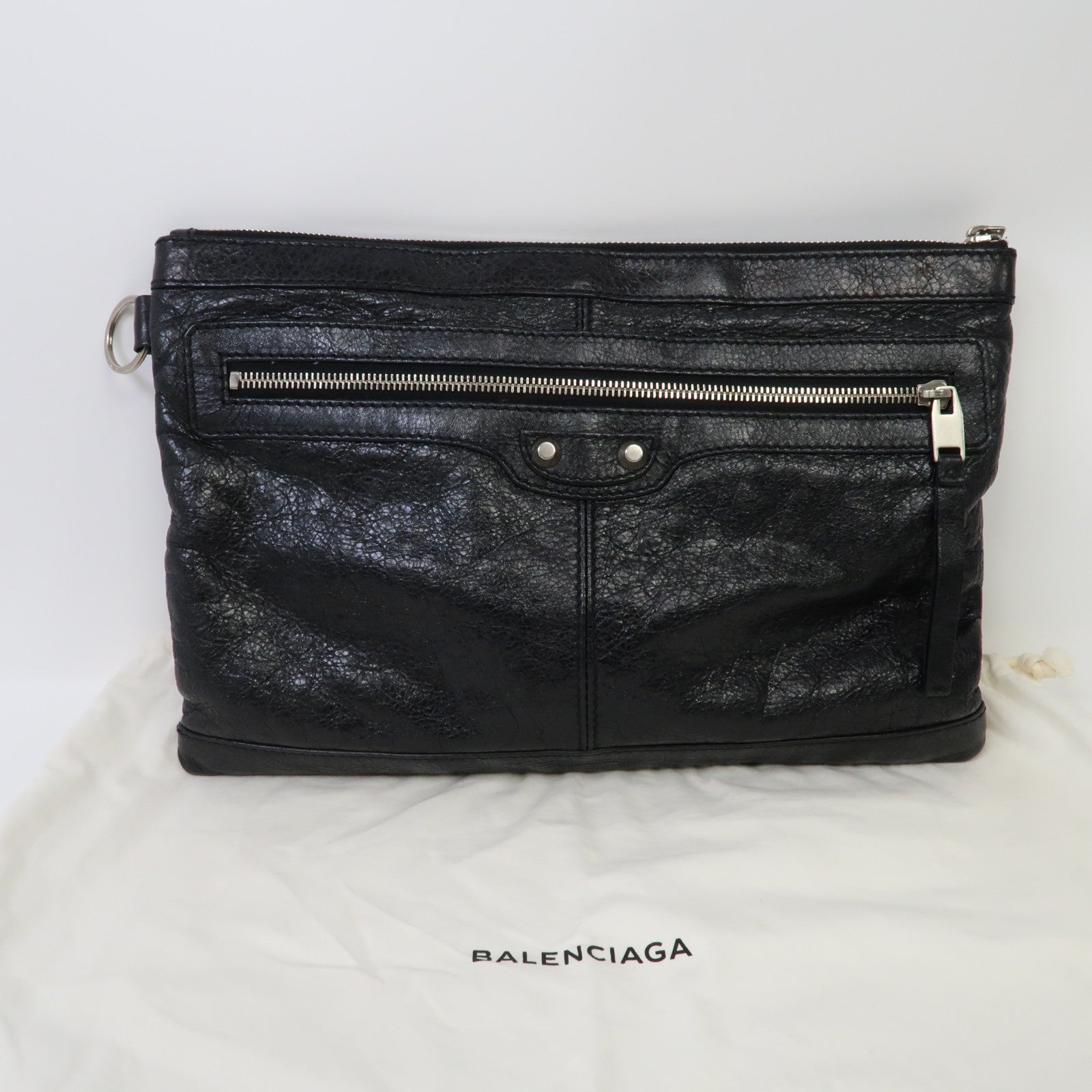 BALENCIAGA 牛皮皮革Clip M Clutch Bag銀扣手拿包黑色