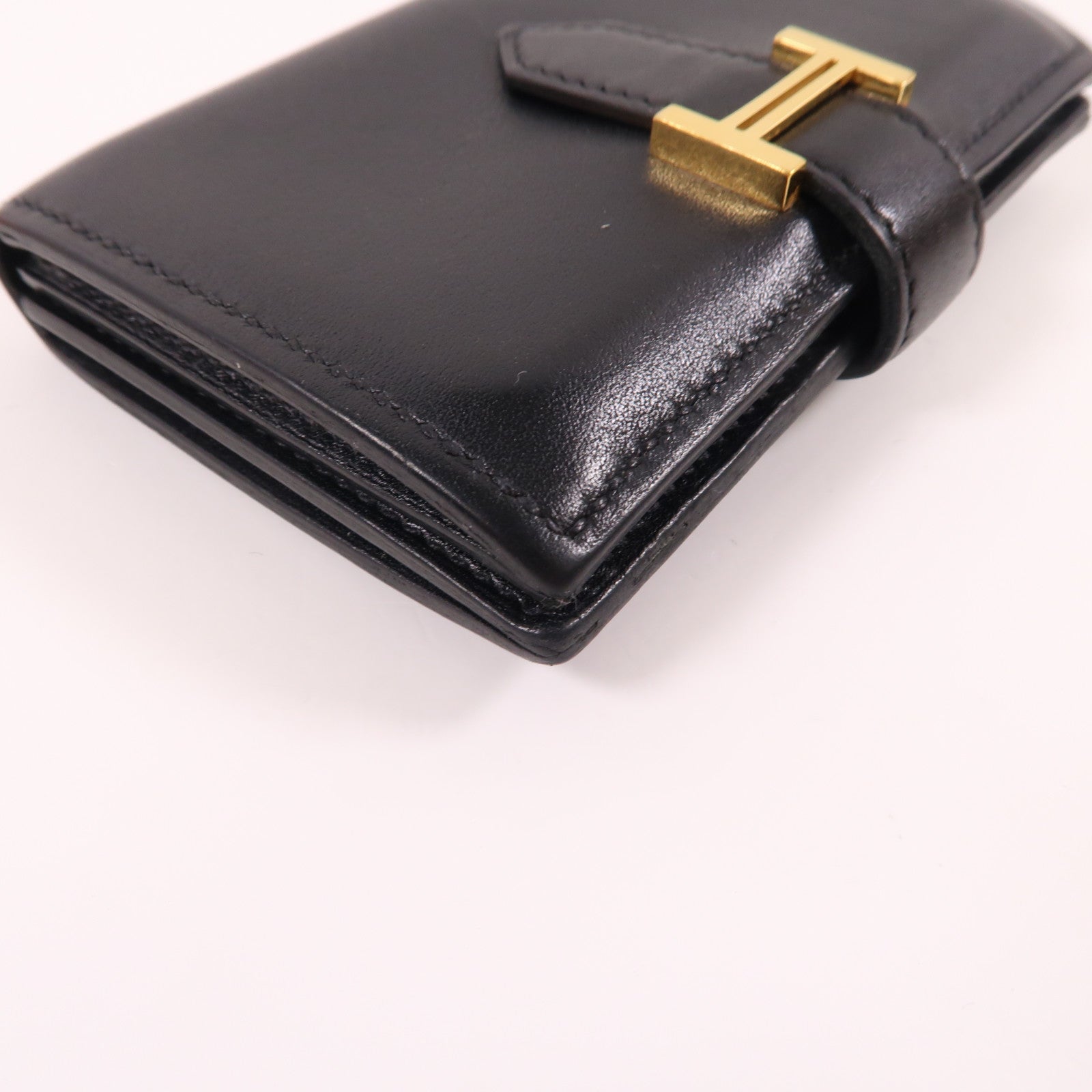 HERMES 【激減優惠】Tadleakt皮革Bearn Card Case金扣卡片套黑色