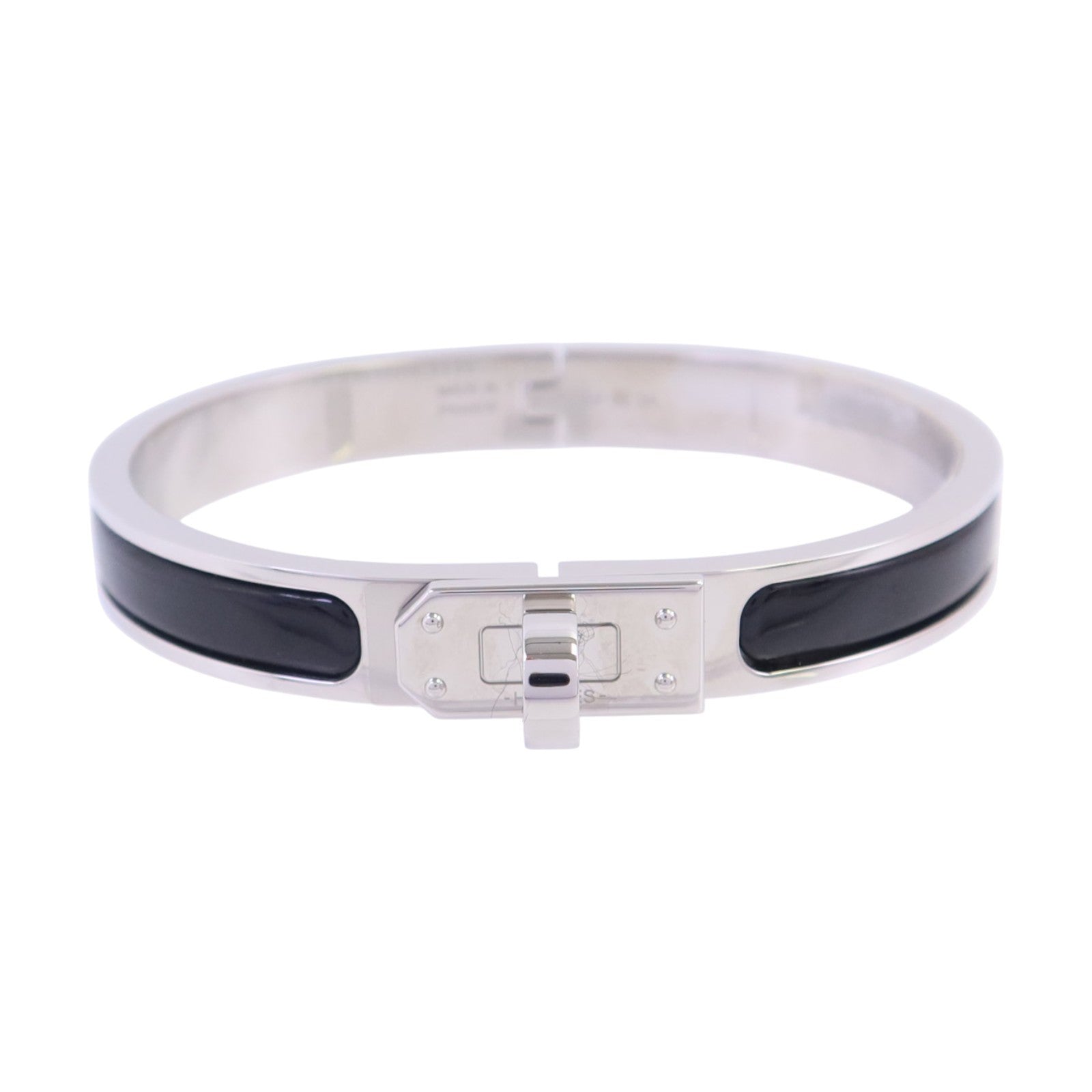 HERMES 金屬/琺瑯Mini Clic Kelly Bracelet銀扣手鏈