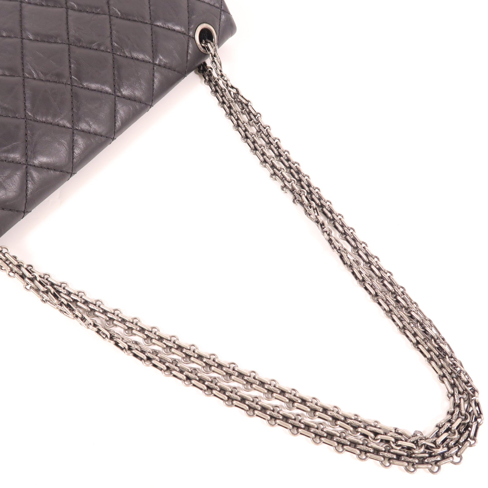 CHANEL 牛皮皮革2.55 Chain Shoulder銀扣鏈帶肩背袋