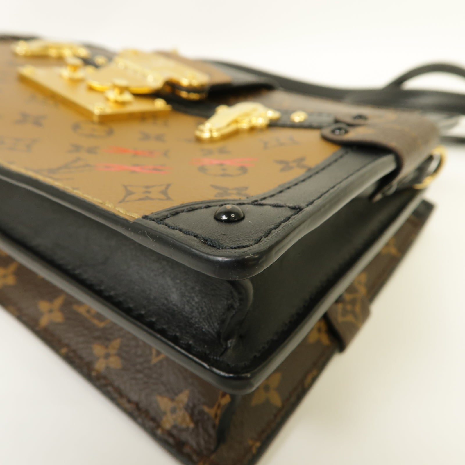 LOUIS VUITTON Monogram Reverse Trunk Clutch金扣棕色/黒色