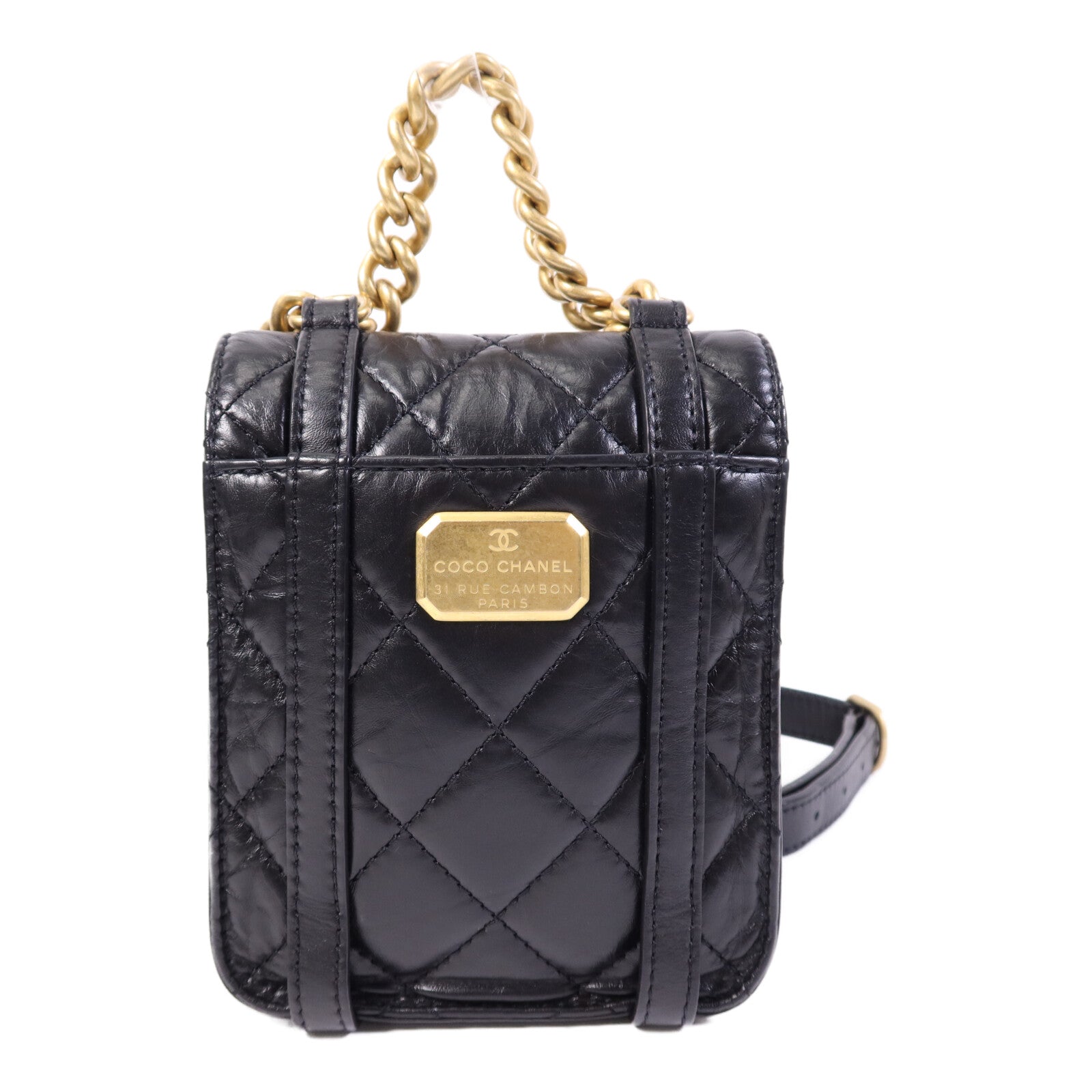 CHANEL 牛皮皮革Chain Shoulder Bag金扣鏈帶手挽肩背兩用袋