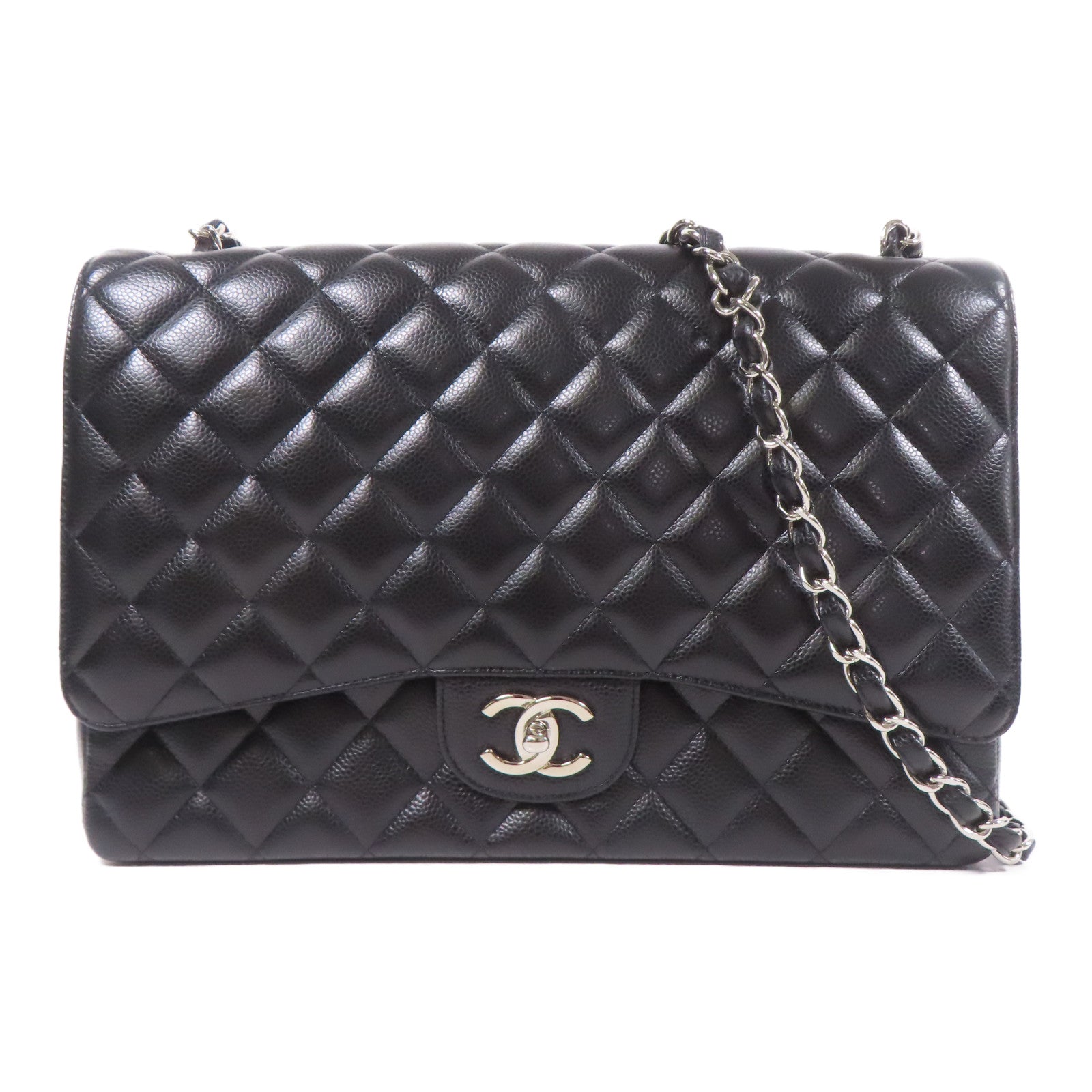 CHANEL 牛皮皮革Maxi Classic銀扣肩背袋