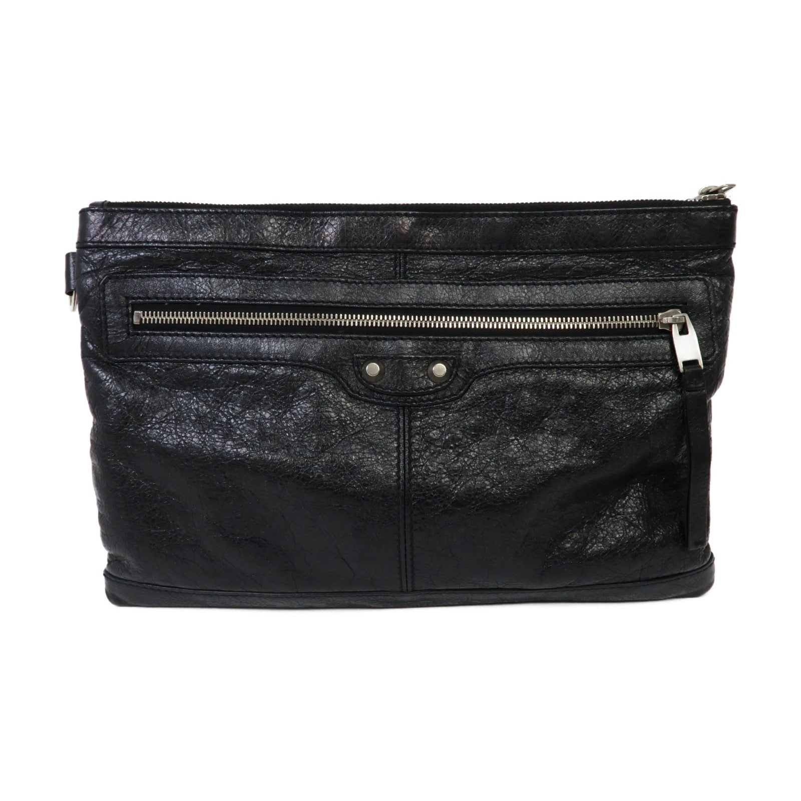 BALENCIAGA 牛皮皮革Clip M Clutch Bag銀扣手拿包黑色