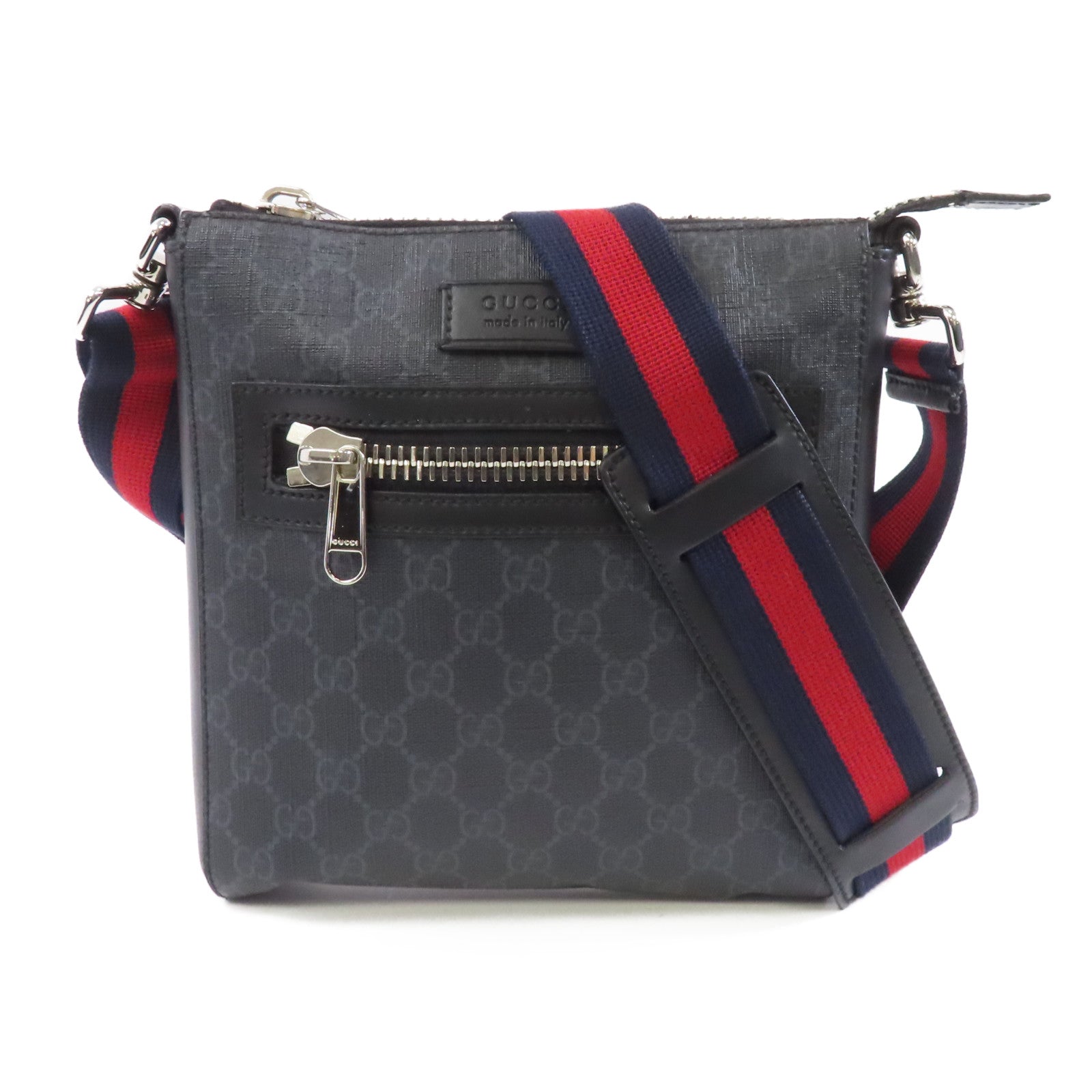 GUCCI 塗層帆布Messenger Bag銀扣肩背袋黑色