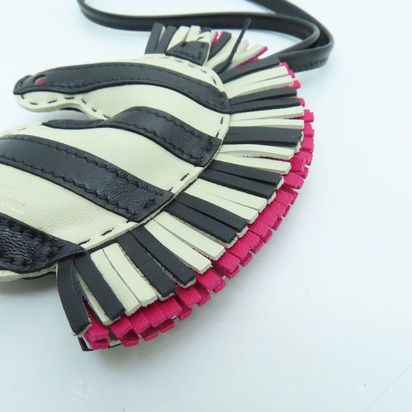 HERMES Milo Leather Geegee Savannah Charm Charm Black/White/Pink