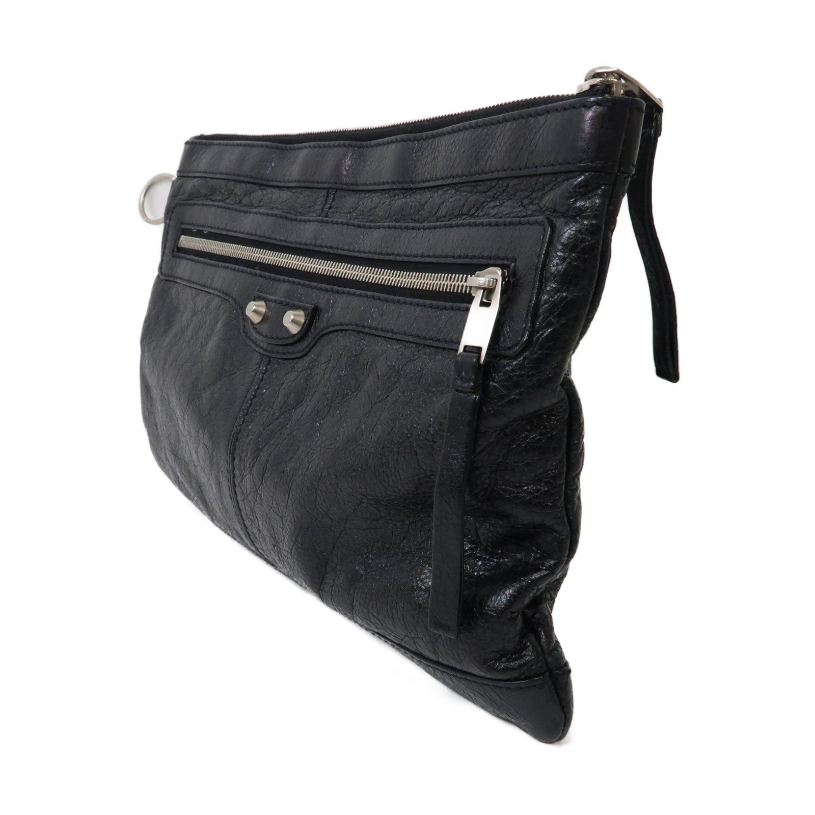 BALENCIAGA 牛皮皮革Clip M Clutch Bag銀扣手拿包黑色
