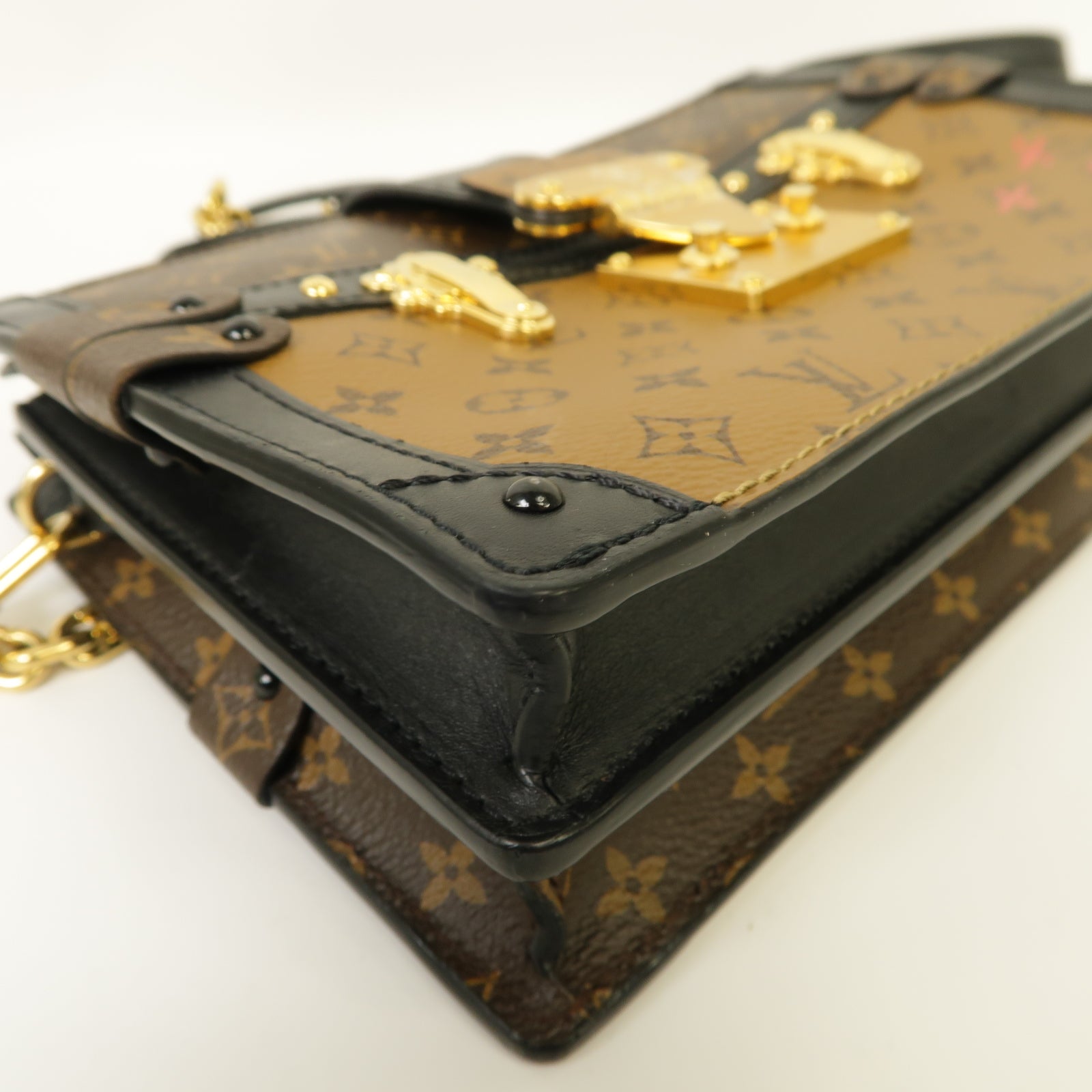 LOUIS VUITTON Monogram Reverse Trunk Clutch金扣棕色/黒色
