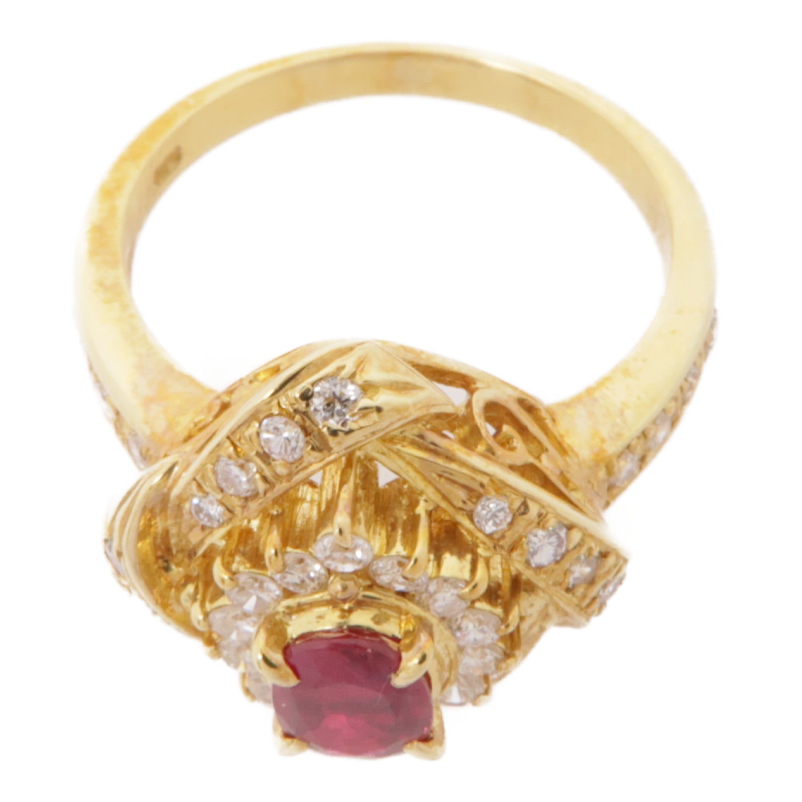 JEWELRY 18K黃金Ruby Ring紅寶石/鑽石戒指US#5