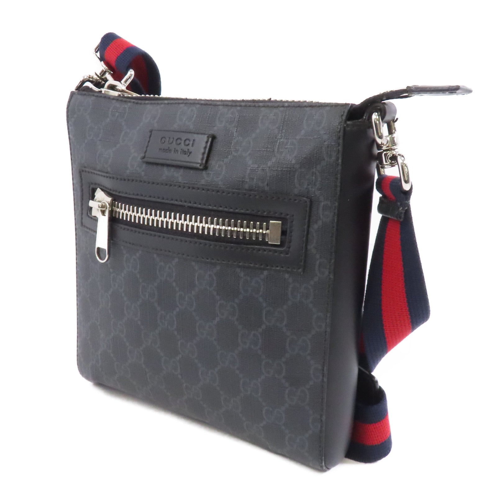 GUCCI 塗層帆布Messenger Bag銀扣肩背袋黑色