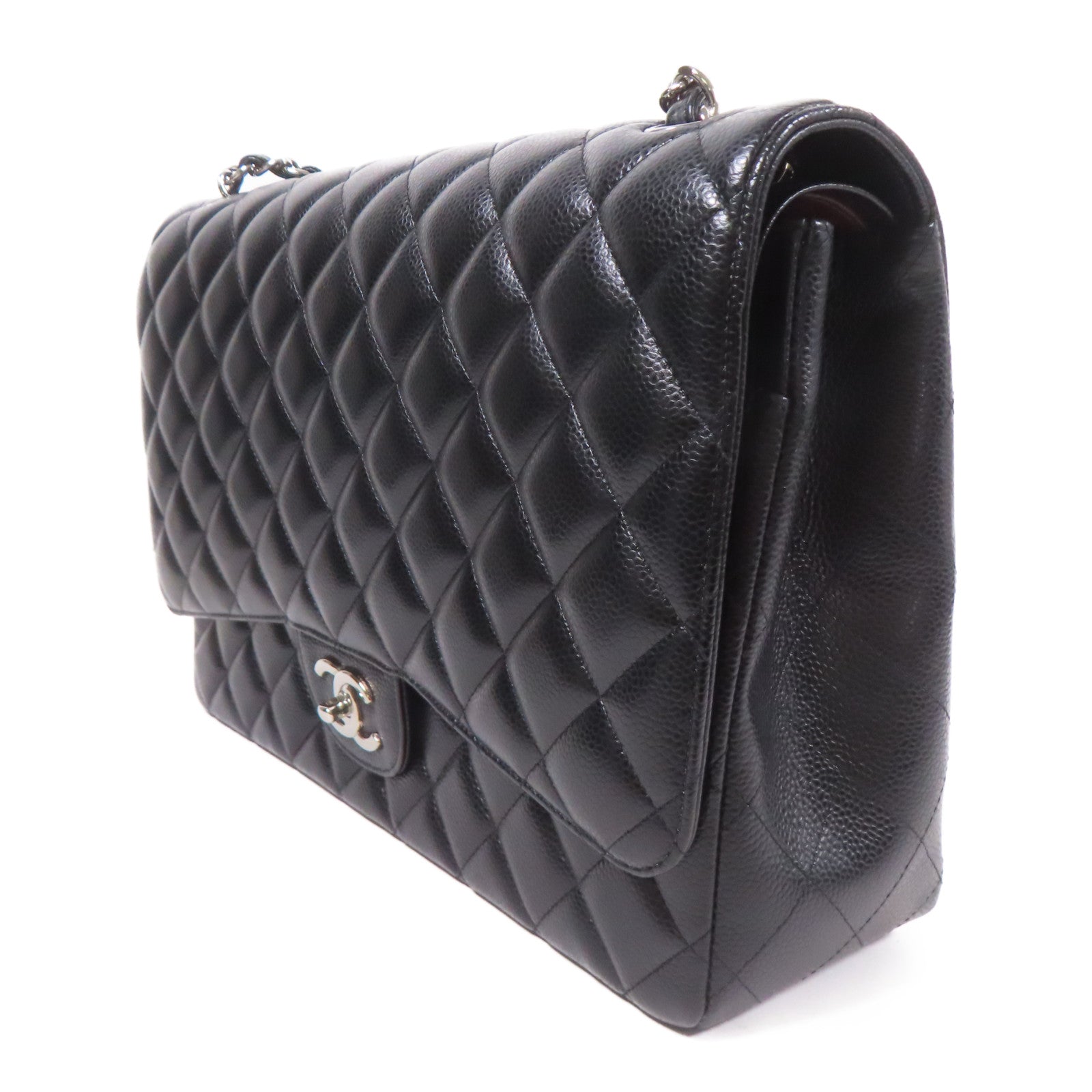 CHANEL 牛皮皮革Maxi Classic銀扣肩背袋