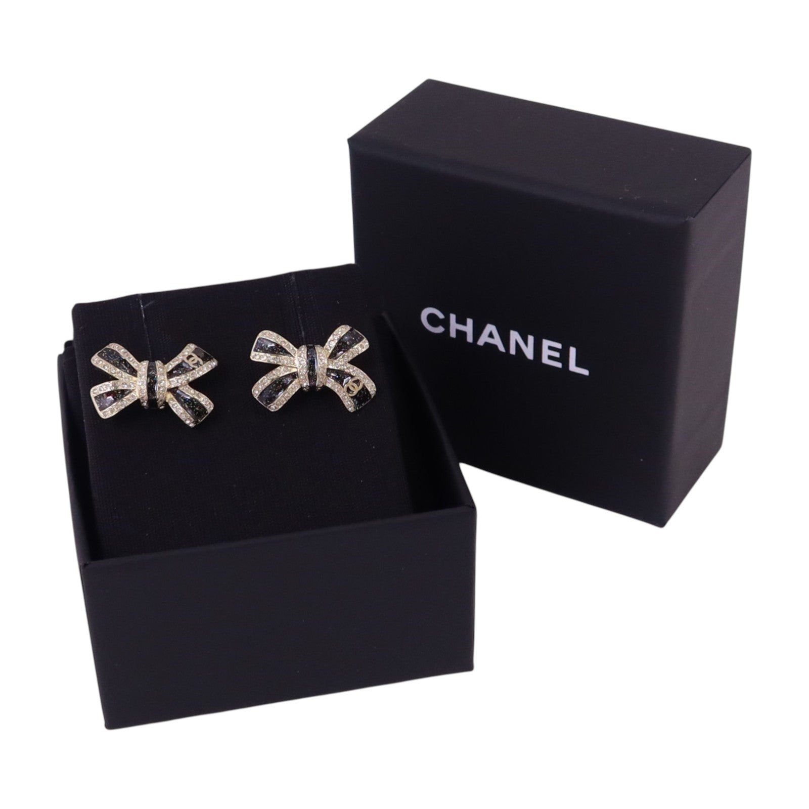 CHANEL 金屬/水鑽Ribbon Earrings金扣耳環