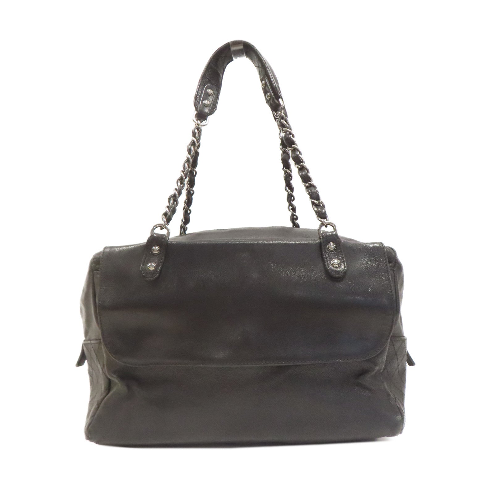 CHANEL 菱格Caviar皮革Chain Shoulder銀扣肩背袋黑色