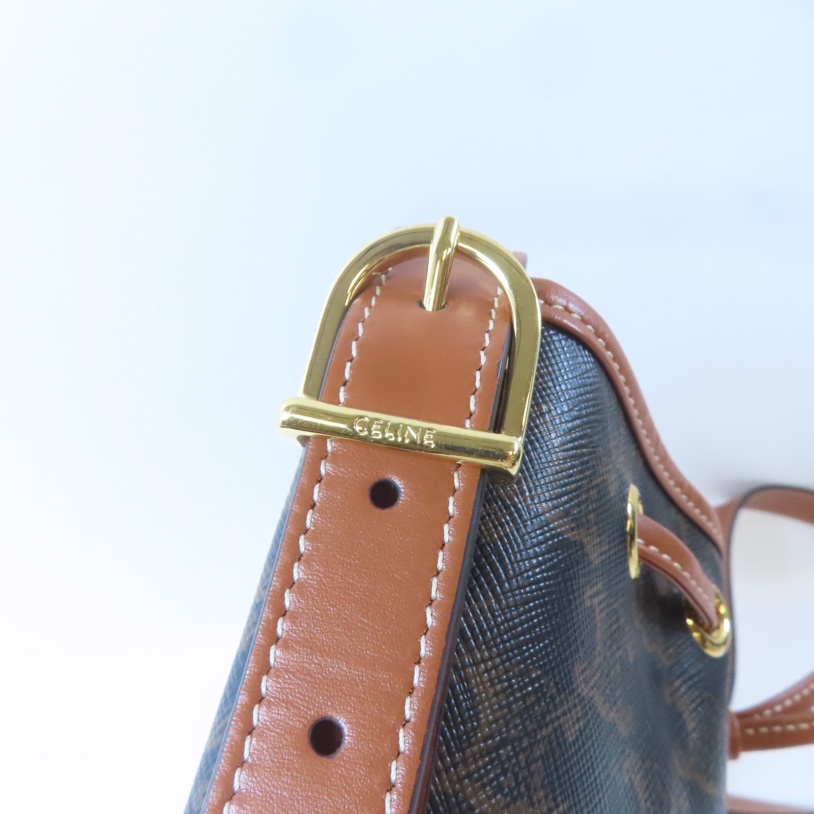 CELINE 塗層帆布Bucket Bag金扣肩背袋啡色