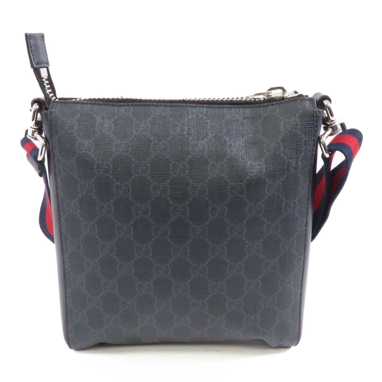 GUCCI 塗層帆布Messenger Bag銀扣肩背袋黑色