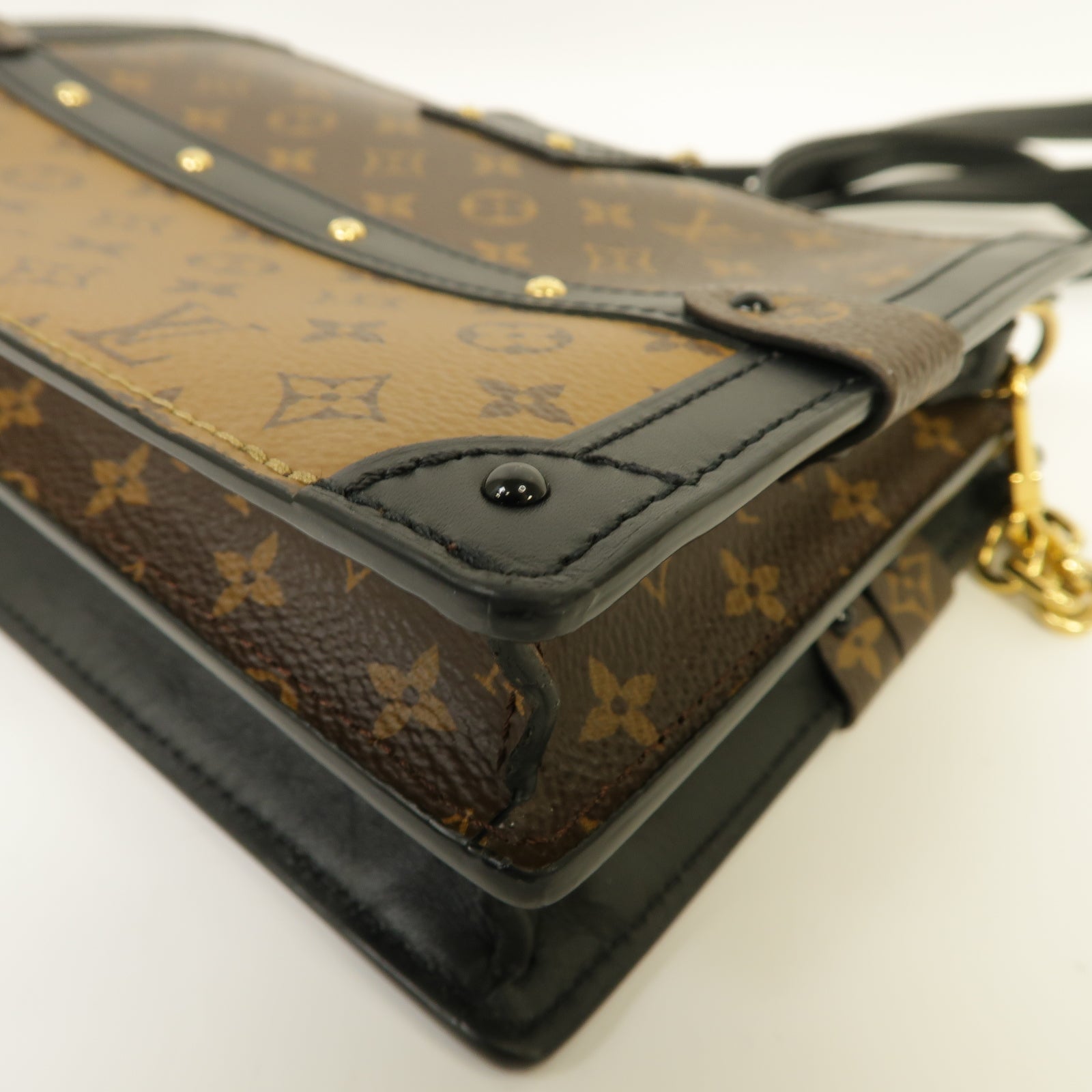 LOUIS VUITTON Monogram Reverse Trunk Clutch金扣棕色/黒色