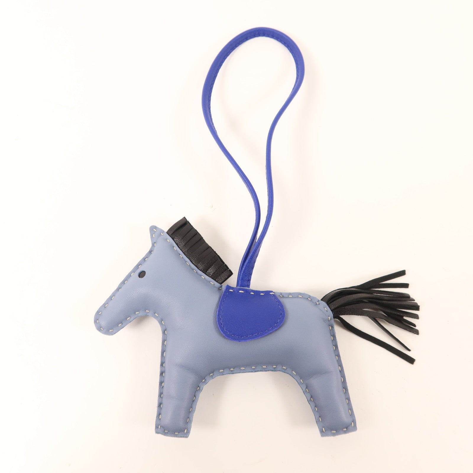 HERMES Milo皮革Rodeo MM掛飾Bleu Lin/Bleu Electrique/Noir