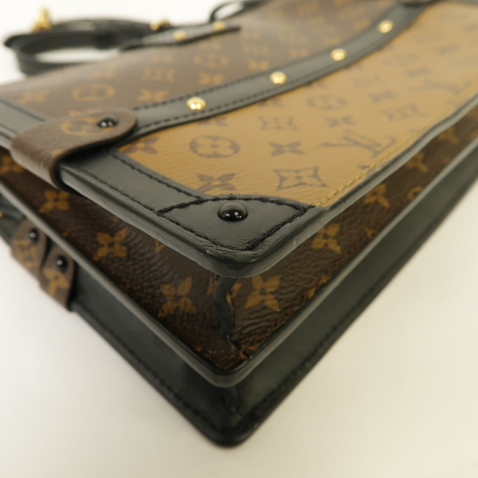LOUIS VUITTON Monogram Reverse Trunk Clutch金扣棕色/黒色