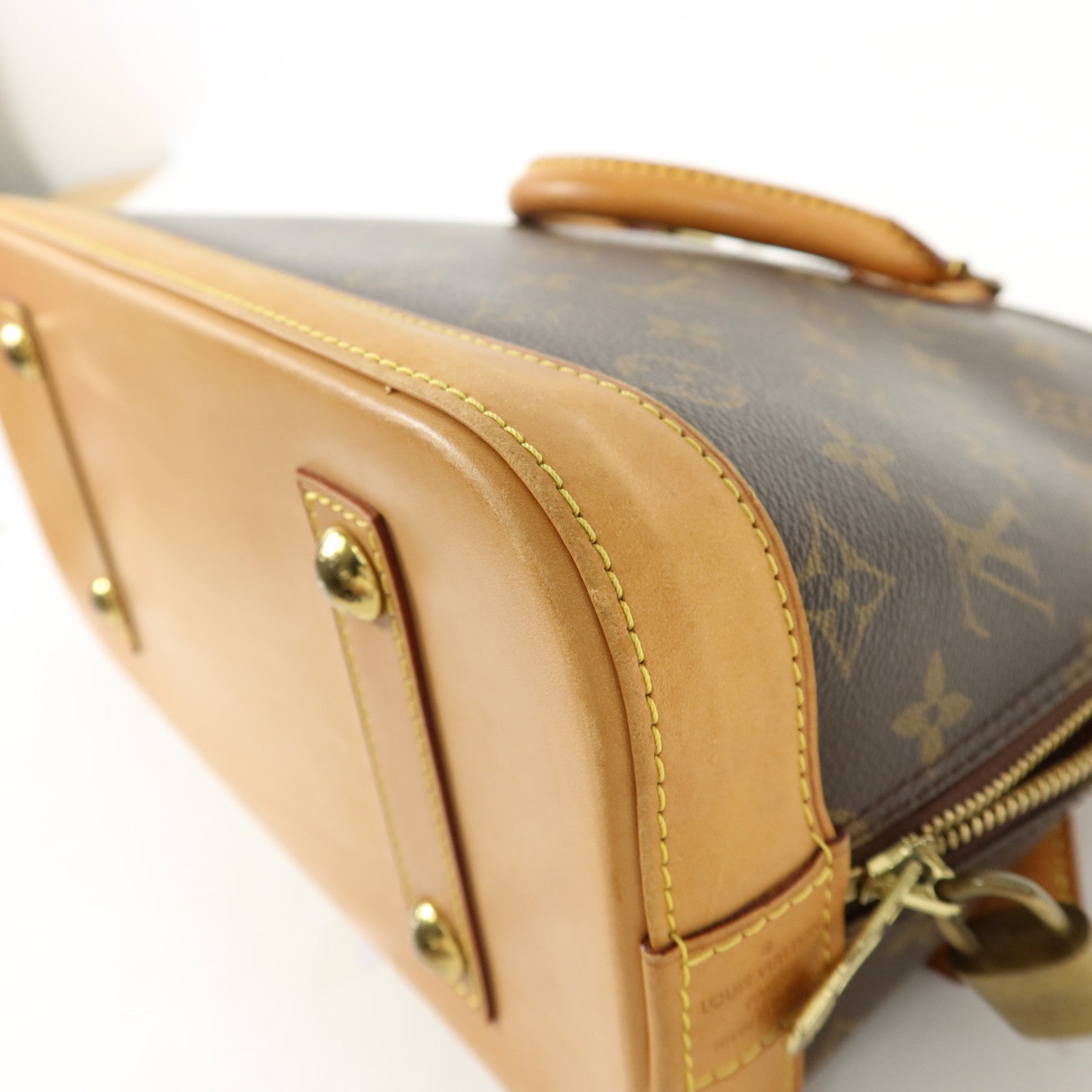 LOUIS VUITTON Monogram Alma金扣手挽袋棕色