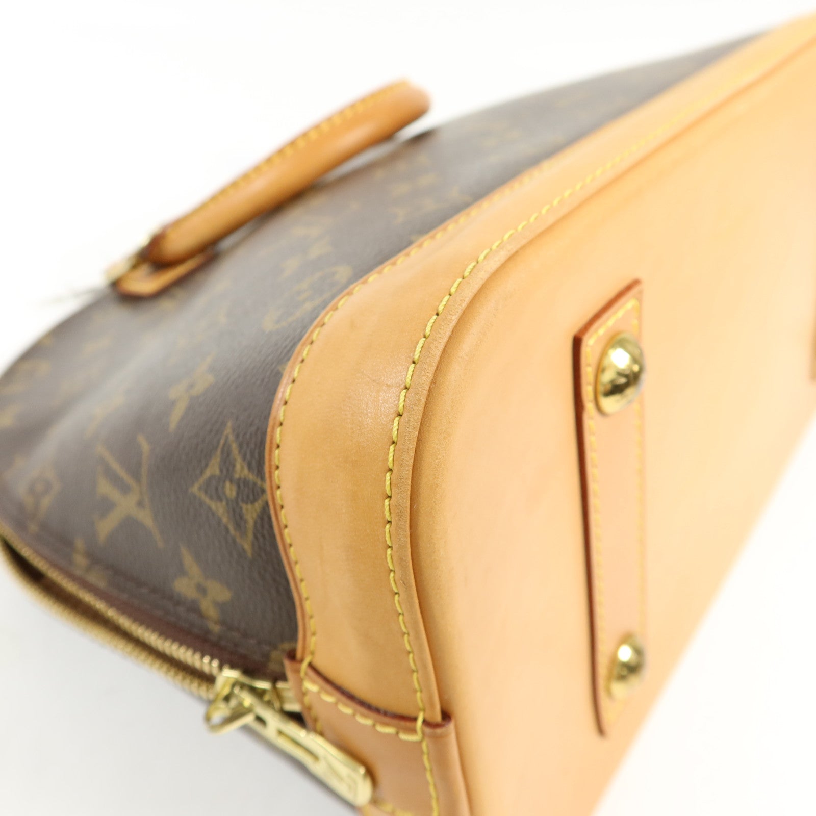 LOUIS VUITTON Monogram Alma金扣手挽袋棕色