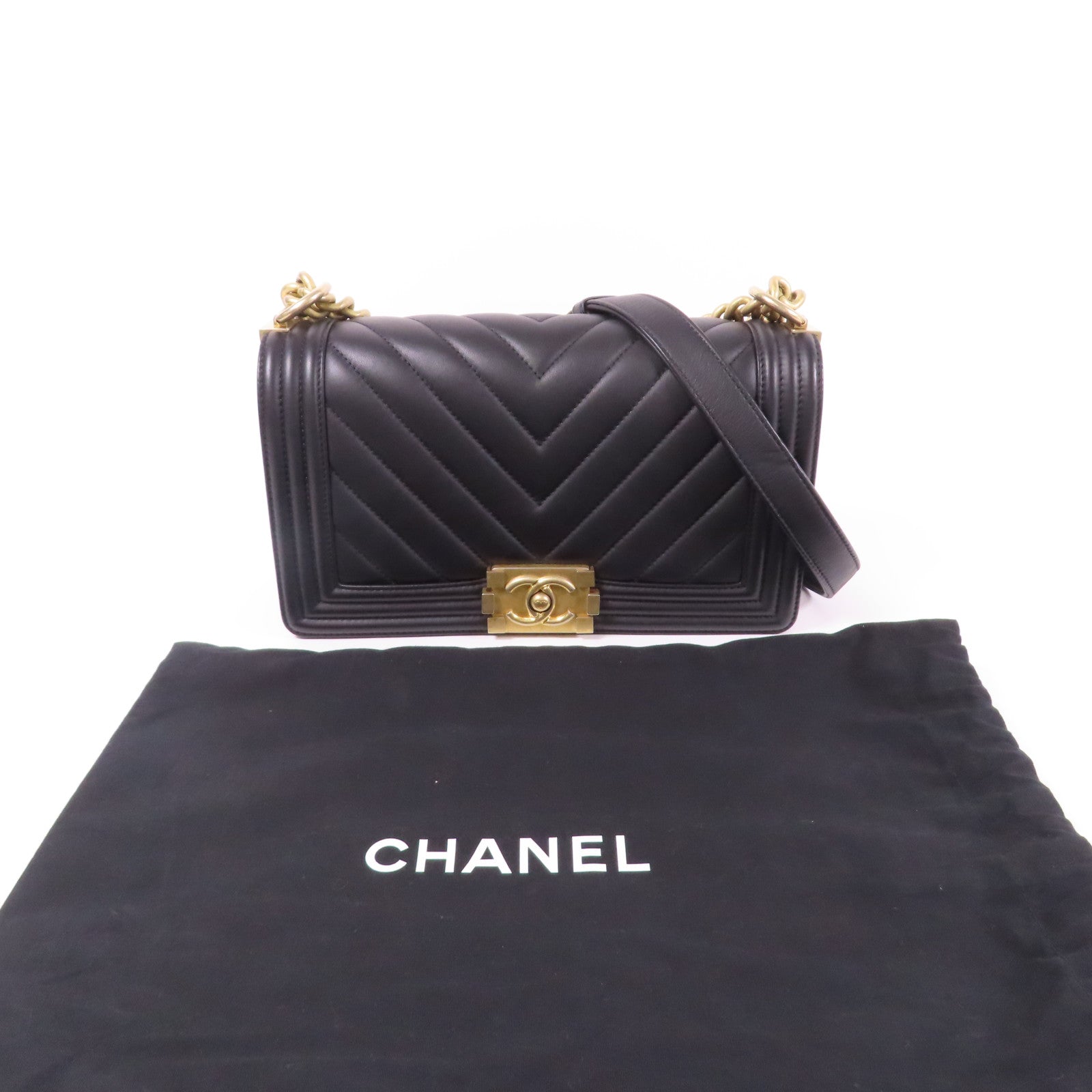CHANEL CC GHW Boy 25 Chain Shoulder Bag Lambskin Leather Black